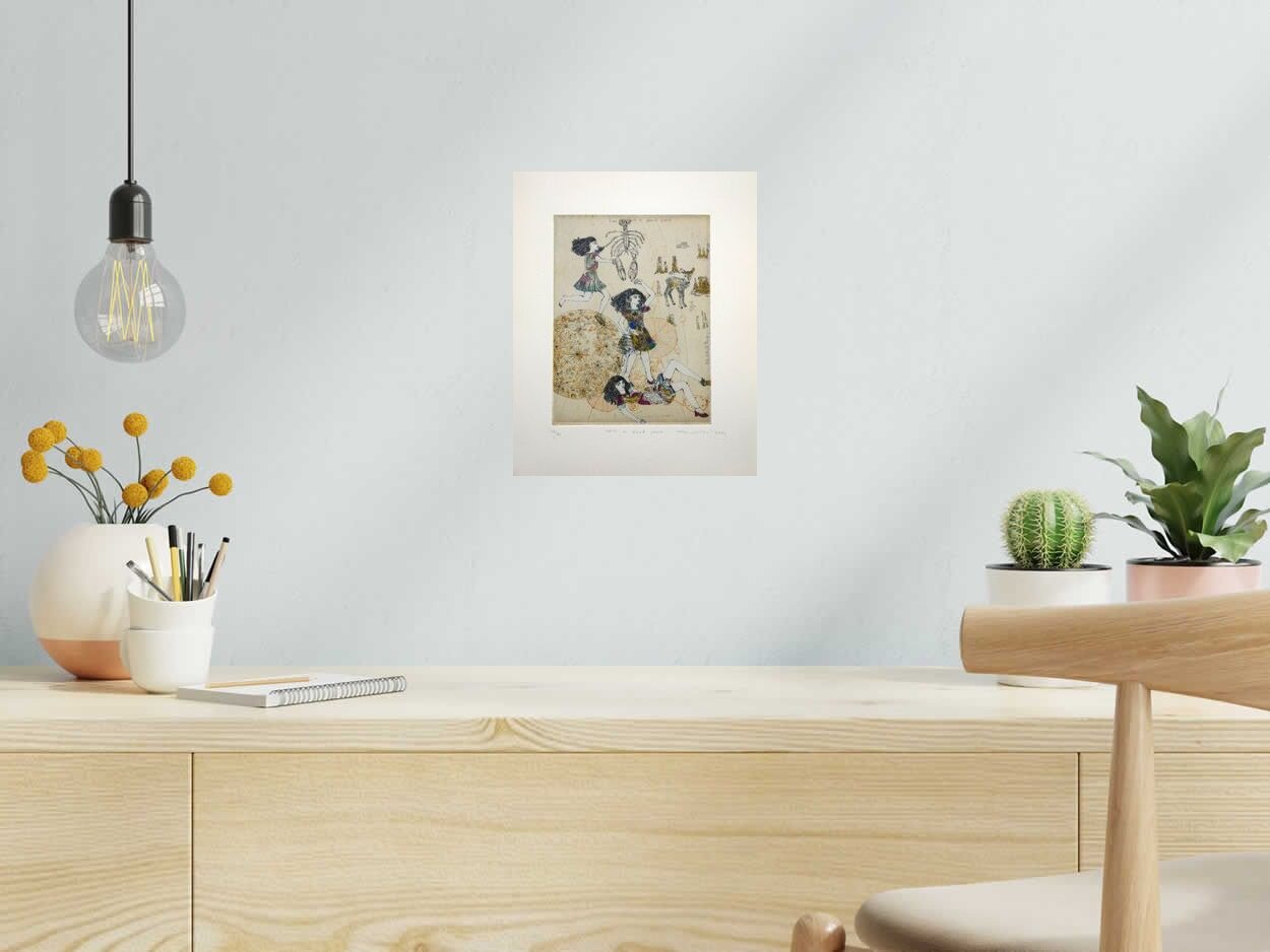 Gravure Spin a good Yarn de ATSUKO ISHII dans un intérieur – 24 × 30 cm