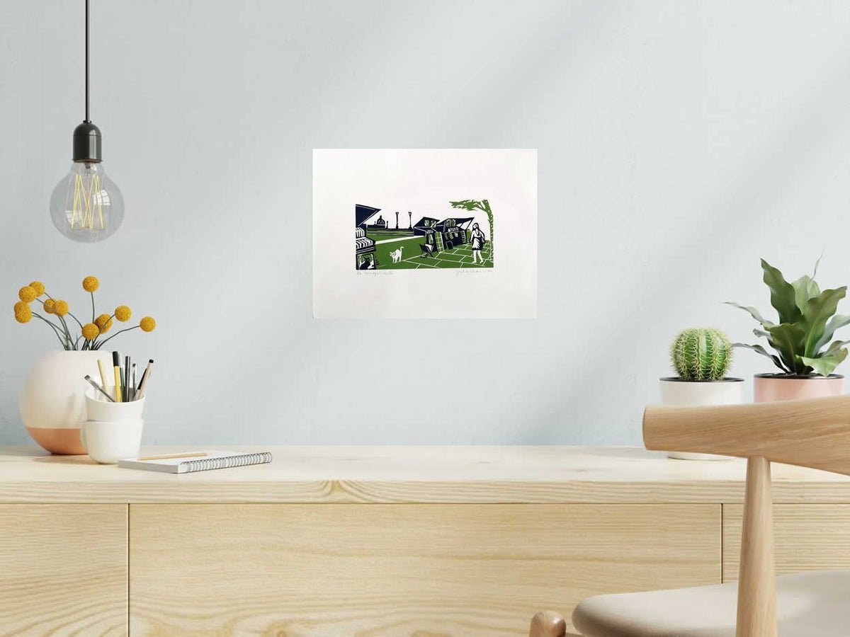 Gravure LES BOUQUINISTES de JULIA CHAUSSON dans un intérieur – 33 × 25 cm
