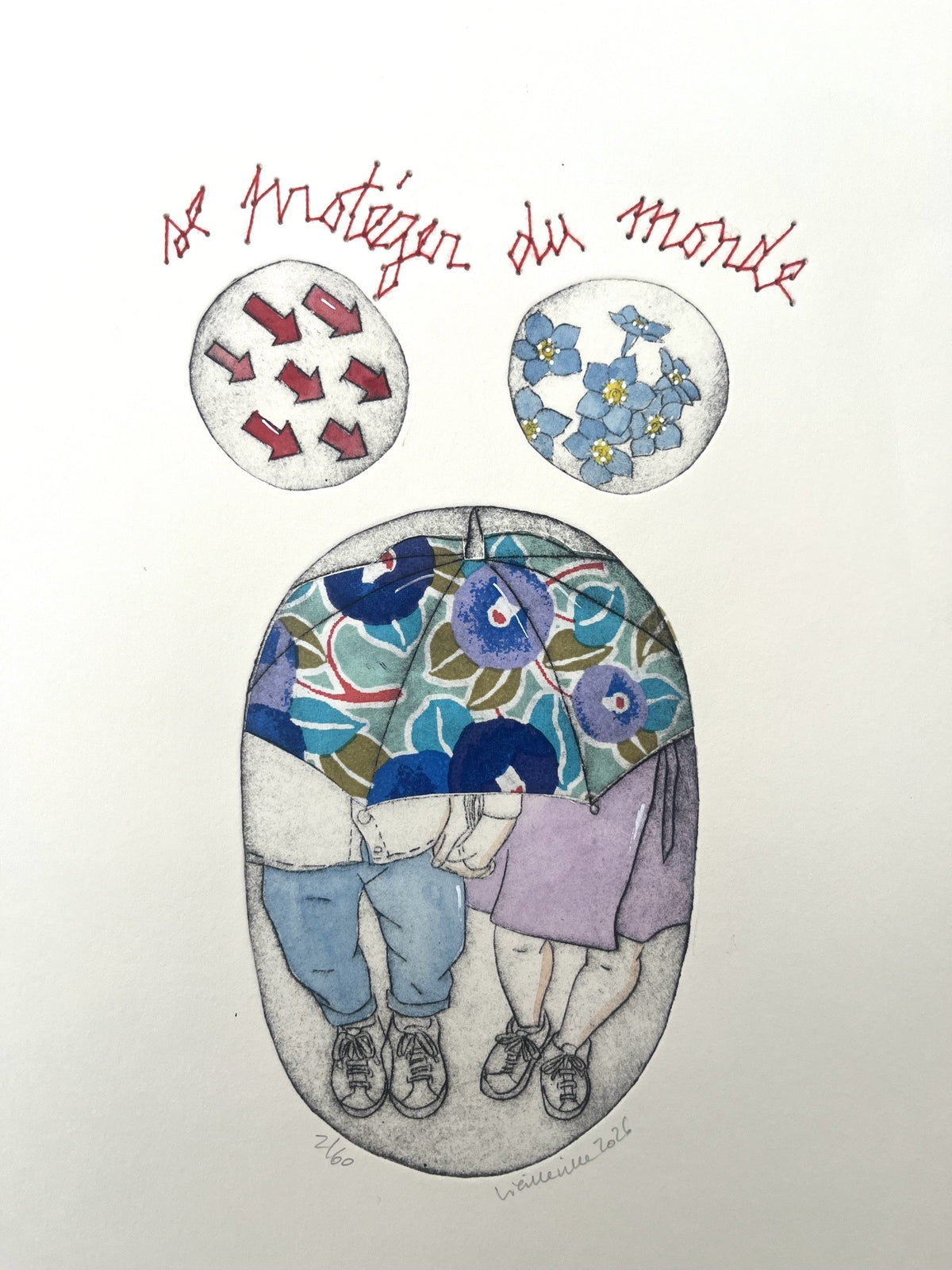 Gravure figuratif petit format Se proteger du monde - 2/60 – NAVIEILLEVILLE – 27 × 18 cm