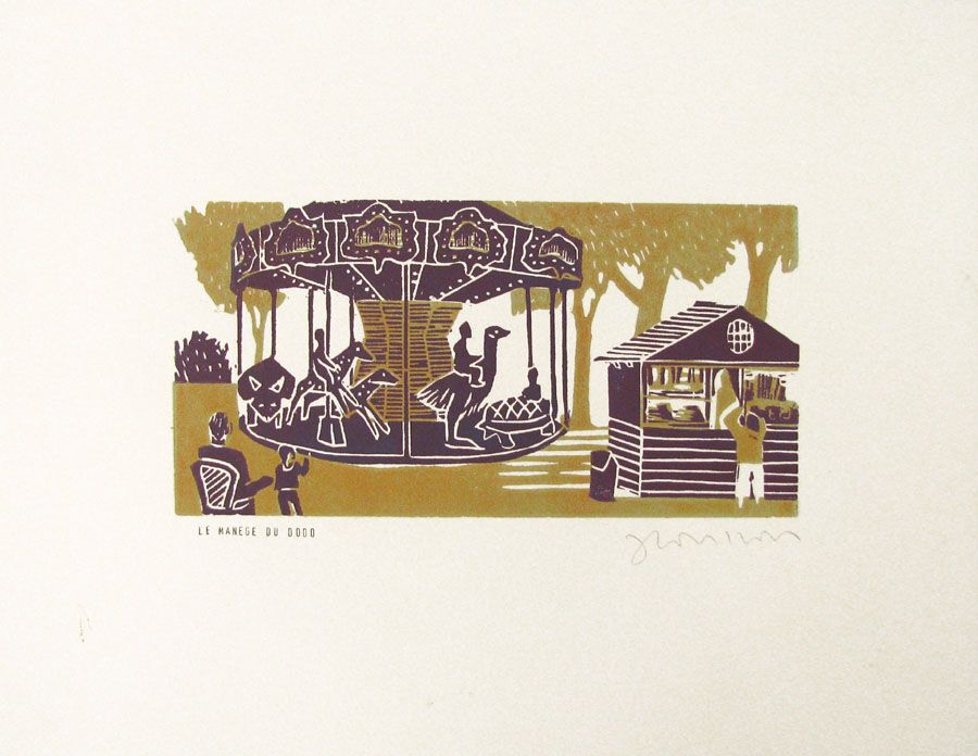Gravure figuratif petit format violet LE MANAGE DU DODO – JULIA CHAUSSON – 25 × 33 cm