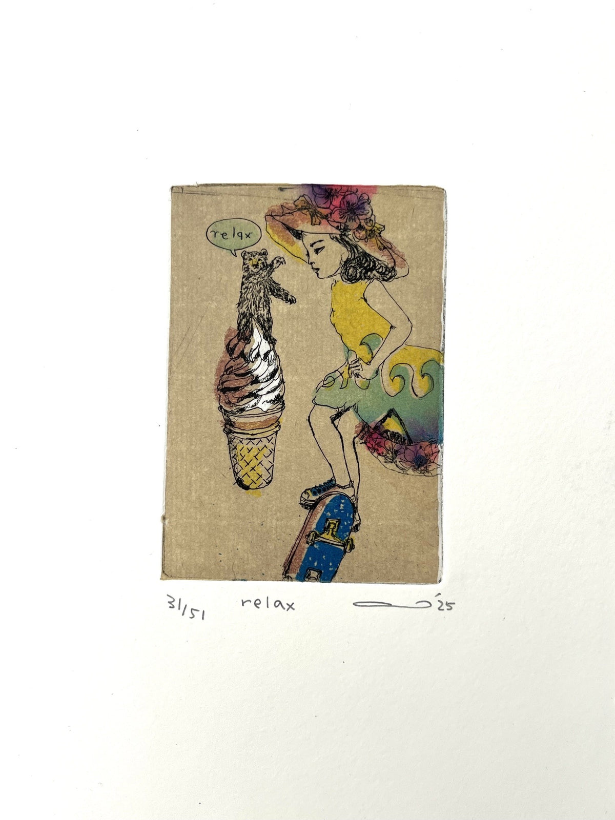 Gravure gravure petit format ocre relax – ATSUKO ISHII – 21 × 15 cm