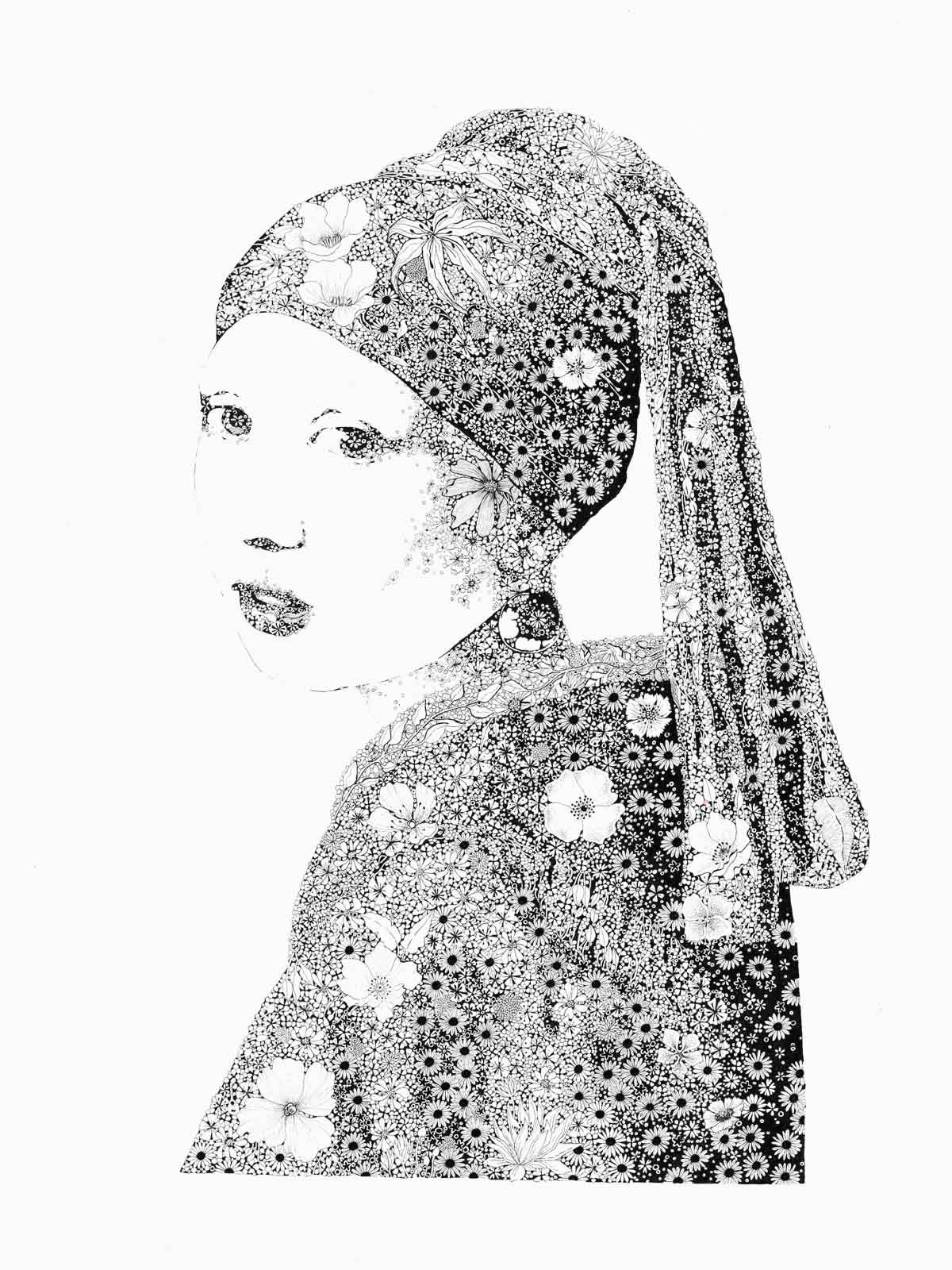 Editions d'art de CAMILLE POLI a pour titre JEUNE FILLE AUX FLEURS style figuratif, graphique dim : CAMILLE POLIprix:90