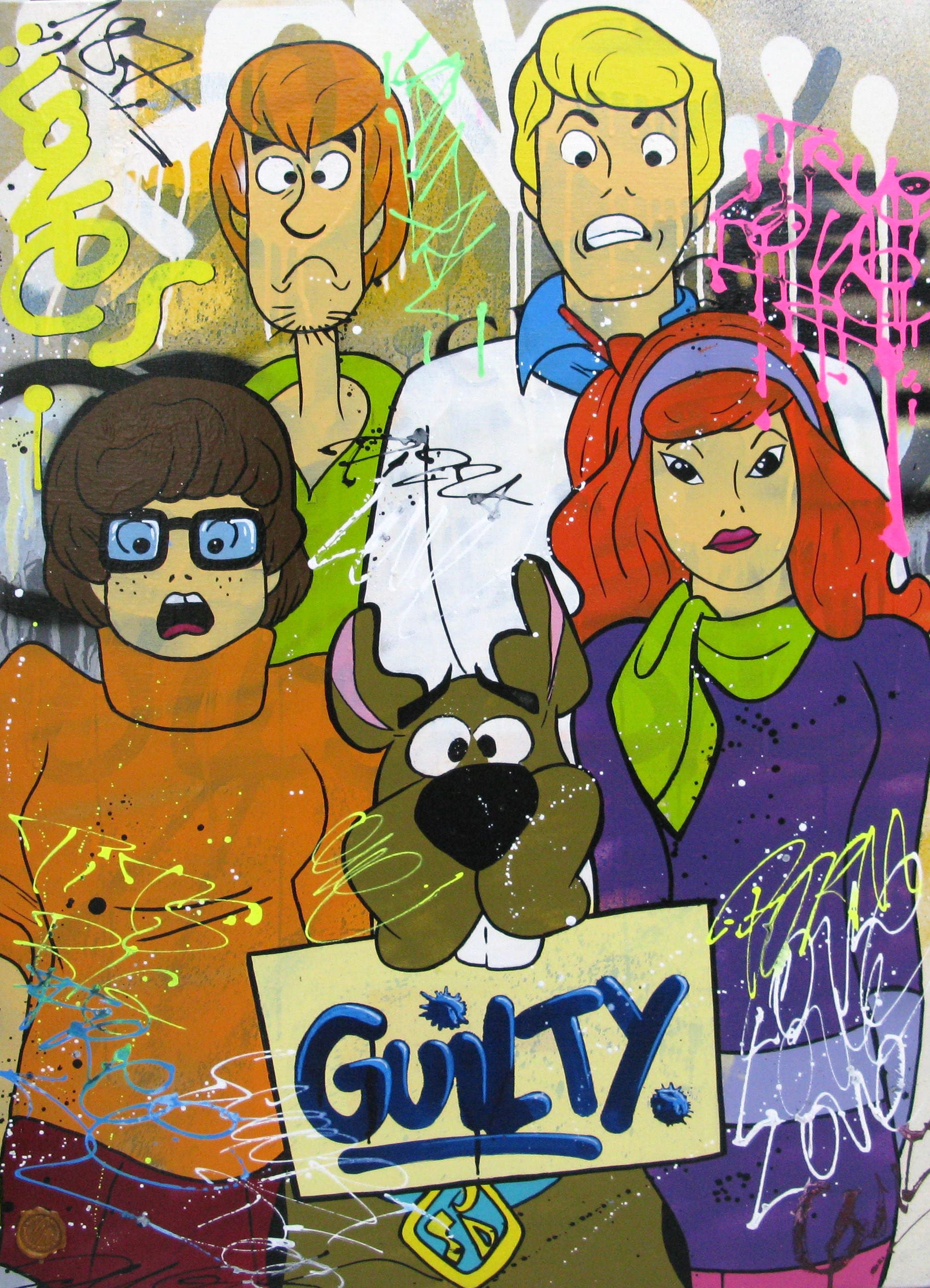 Tableau de JUG a pour titre Guilty Scooby style street pop art, street art dim : JUGprix:700