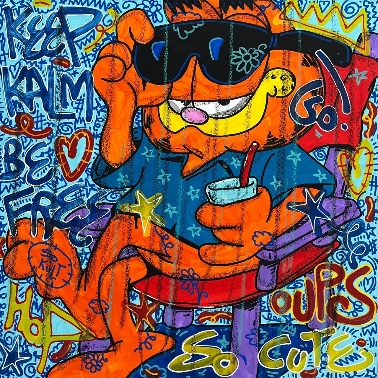 Tableau de RICO SAB a pour titre Keep Kalm, Be Free style street pop art, street art dim : RICO SABprix:250