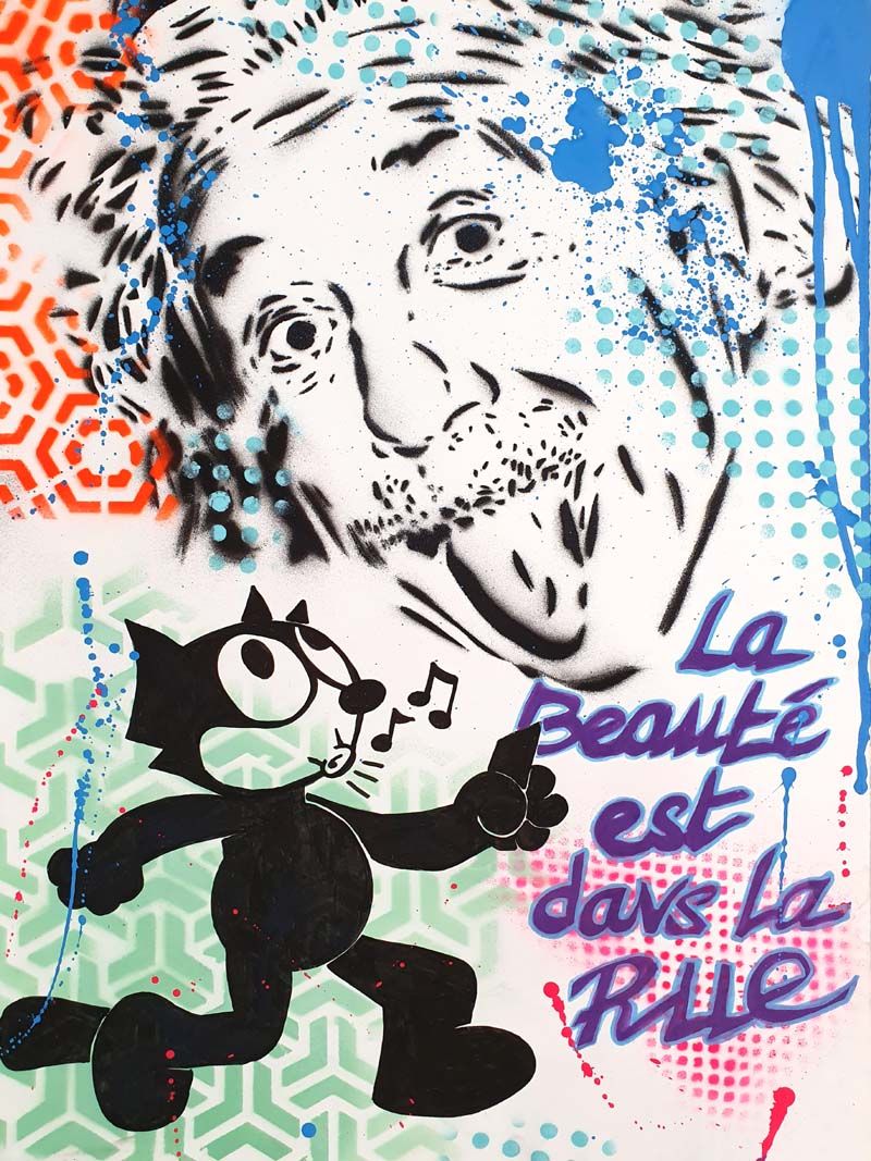 Editions d'art de SARA CHELOU a pour titre LA BEAUTE EST DANS LA RUE style street pop art, street art dim : SARA CHELOUprix:70