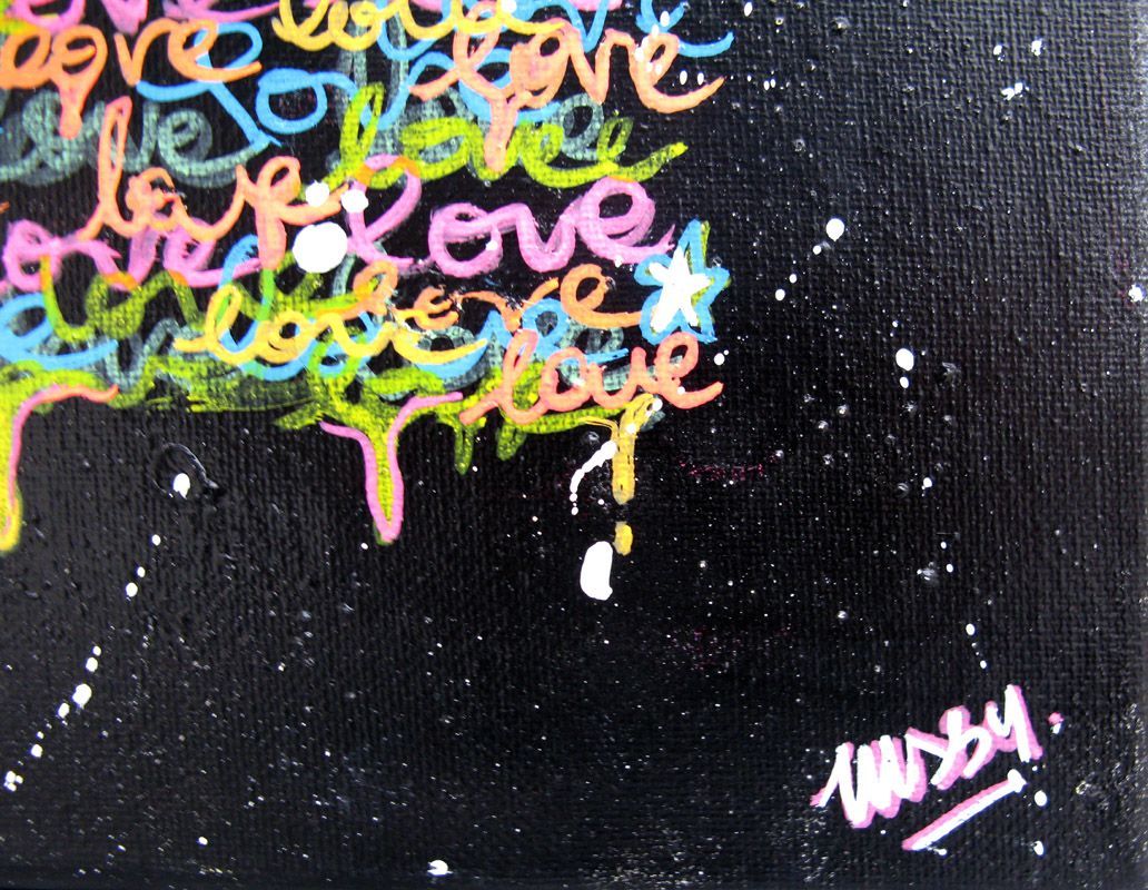 Tableau de LUSSY a pour titre lapin love style graffiti, street pop art dim : LUSSYprix:80