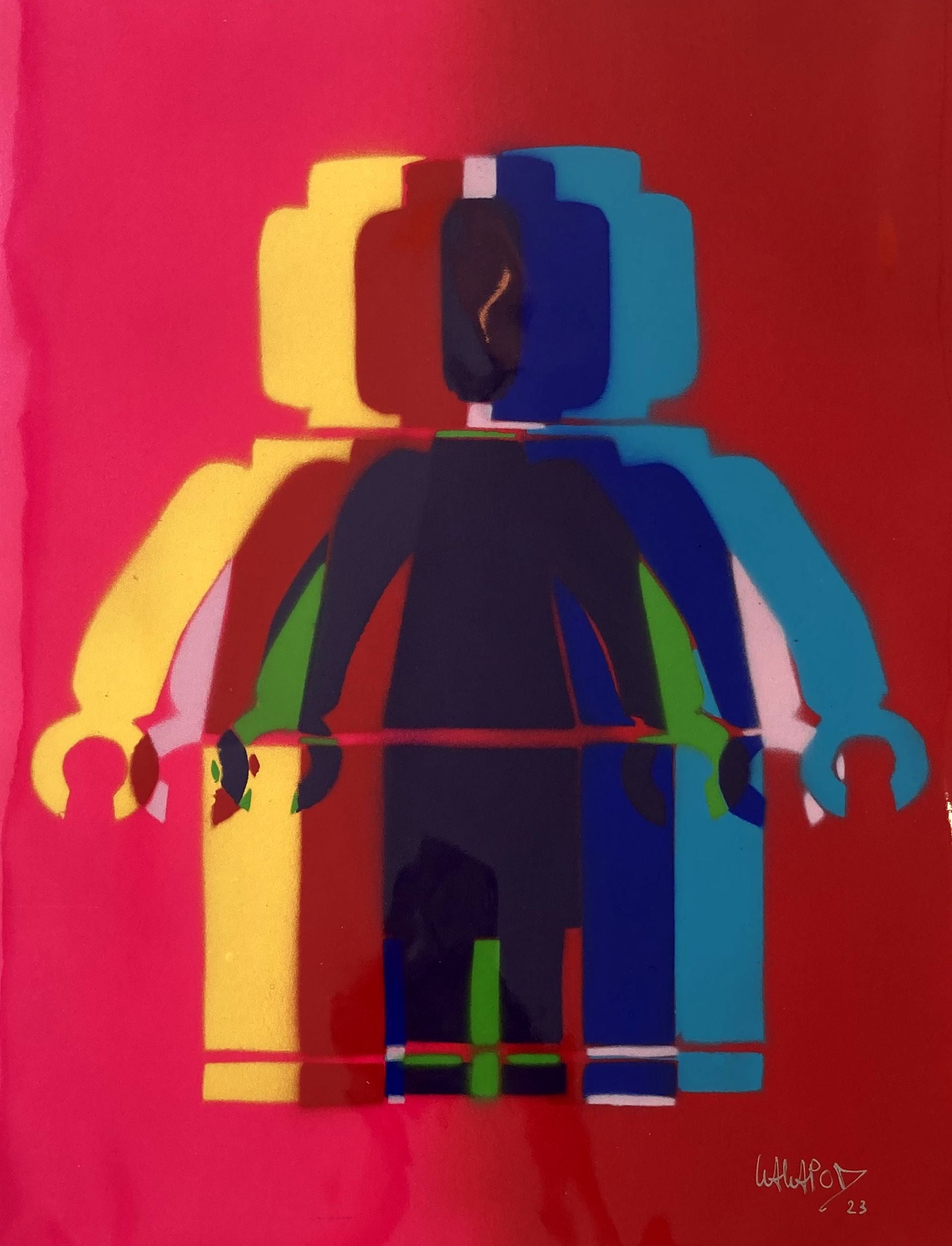Editions d'art de WAWAPOD a pour titre Lego rose et rouge style street pop art, graphique dim : WAWAPODprix:220