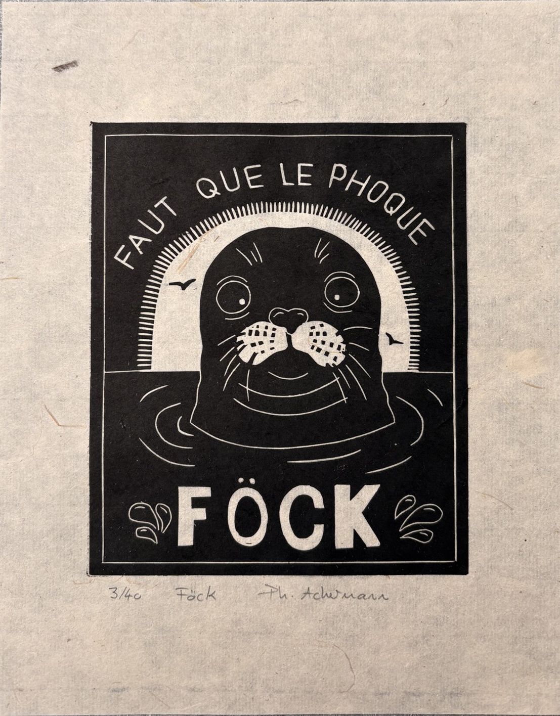 Linogravure figuratif petit format noir FOCK – PHILIPPE ACHERMANN – 18 × 24 cm