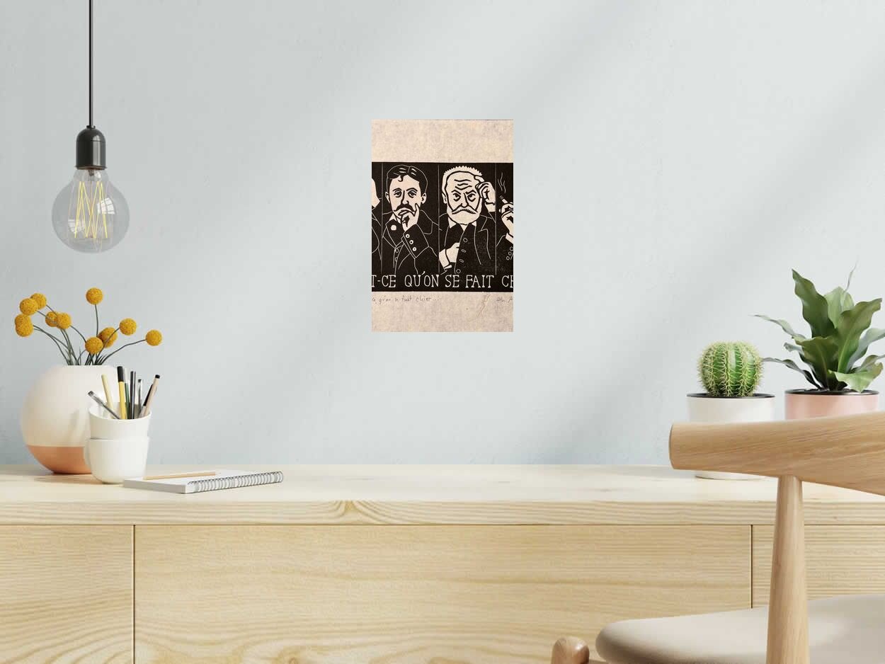 Linogravure Qu'est ce qu'once fait chier... de PHILIPPE ACHERMANN dans un intérieur – 20 × 30 cm