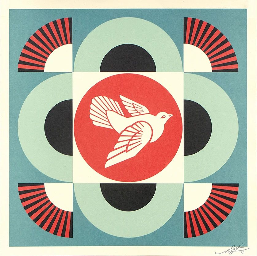 Lithographie street art moyen format COLOMBE GÉOMÉTRIQUE -BLUE – OBEY : SHEPARD FAIREY – 61 × 61 cm