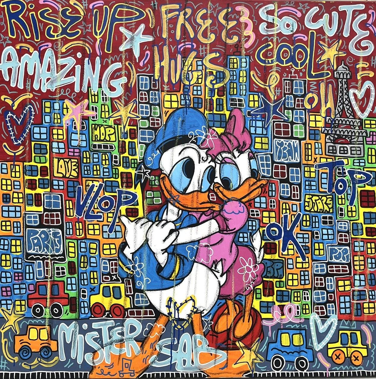 Tableau de RICO SAB a pour titre LOVE PARIS style street pop art dim : RICO SABprix:950