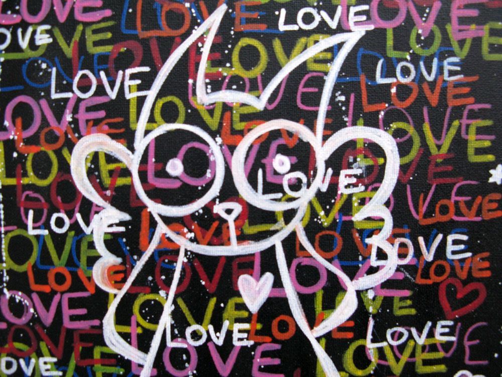 Tableau de LUSSY a pour titre lussy cat love étoile style graffiti, street pop art dim : LUSSYprix:150