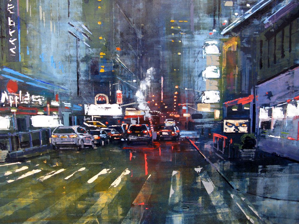 Tableau de ADRIEN FAVEAU a pour titre Manhattan Blue night style figuratif, graphique dim : ADRIEN FAVEAUprix:2500
