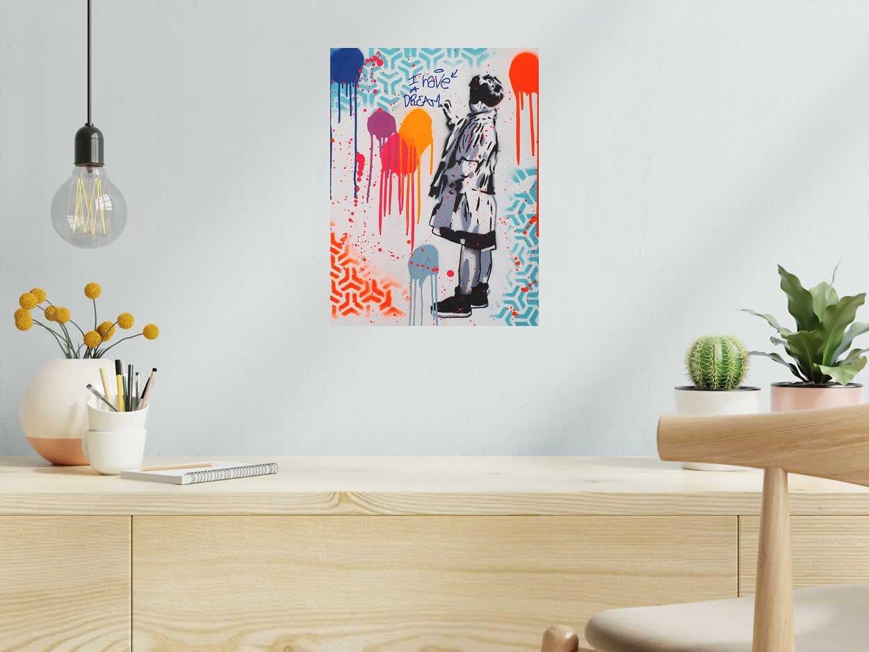 Editions d'art de SARA CHELOU a pour titre I HAVE A DREAM style street pop art, street art dim : SARA CHELOUprix:70