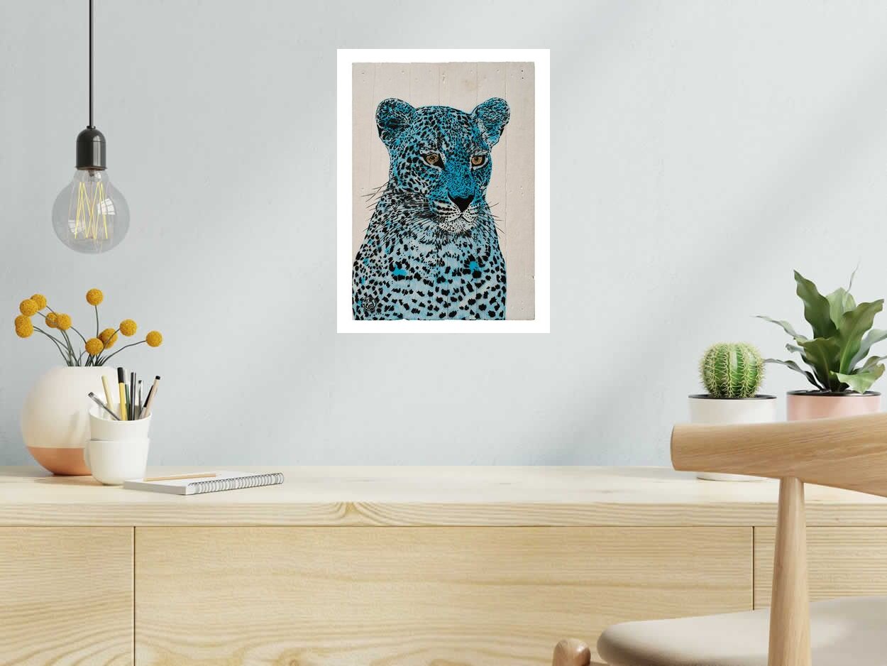 Editions d'art de MOSKO a pour titre PANTHERE BLEU style street art dim : MOSKOprix:75