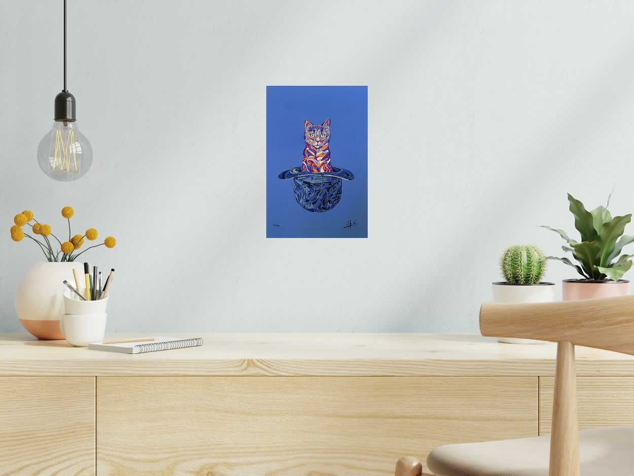 Editions d'art de MOX a pour titre MAGRITTE CHAT CHAPEAU style figuratif dim : MOXprix:40