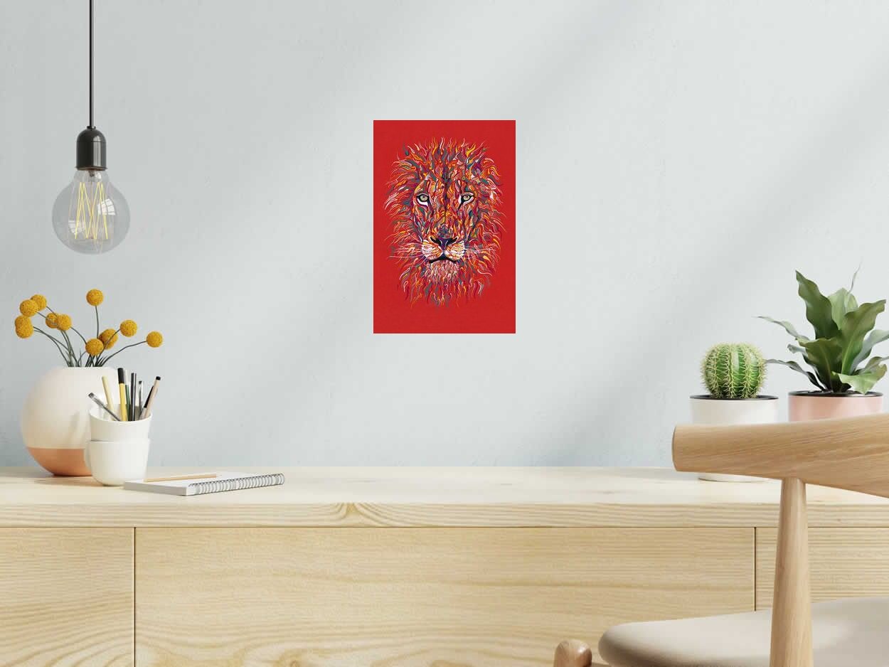 Editions d'art de MOX a pour titre LION ROUGE style figuratif, graphique dim : MOXprix:40