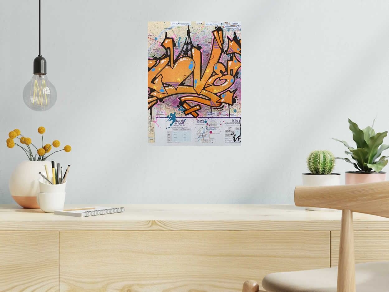 Editions d'art de LADY K a pour titre ORANGE LOVE IN PARIS style graffiti, street art dim : LADY Kprix:80