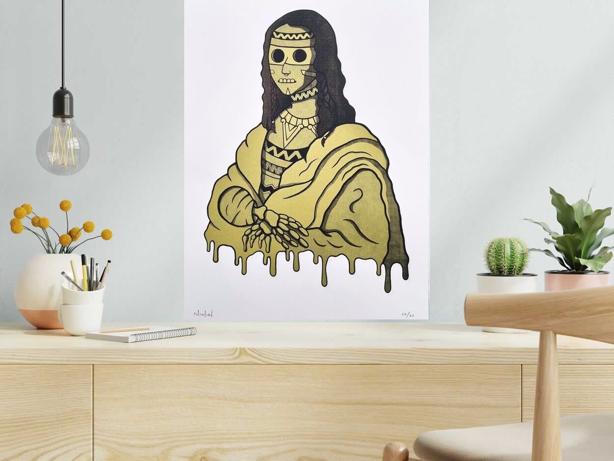 Editions d'art de NININ a pour titre JOCONDA GOLD style figuratif dim : NININprix:90