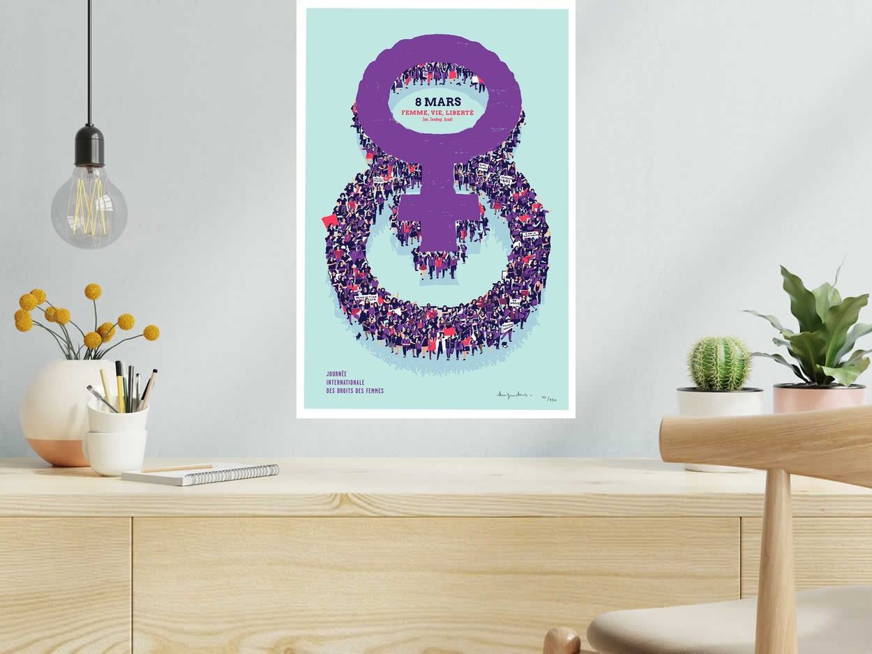 Editions d'art de DUGUDUS a pour titre 8 MARS FEMME VIE LIBERTE style graphique dim : DUGUDUSprix:80