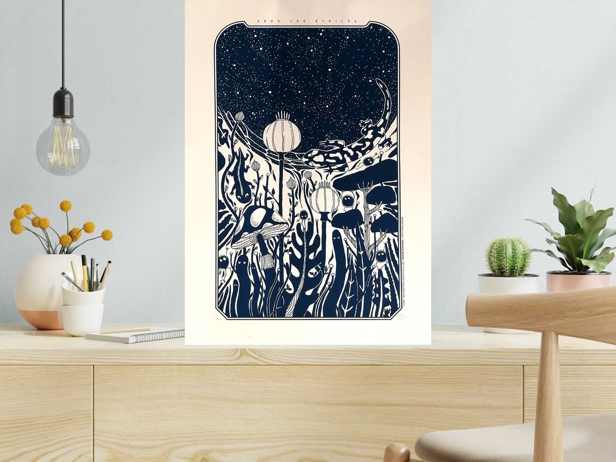 Editions d'art de JIBE a pour titre SOUS LES ETOILES Regular style graphique dim : JIBEprix:80