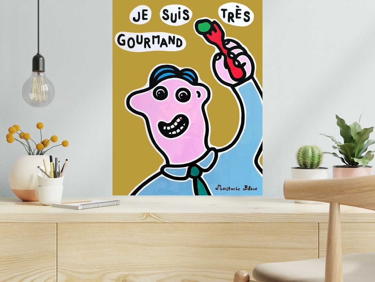 Dessin de MOUSTACHE BLEUE a pour titre Je suis très gourmand style figuratif dim : MOUSTACHE BLEUEprix:120