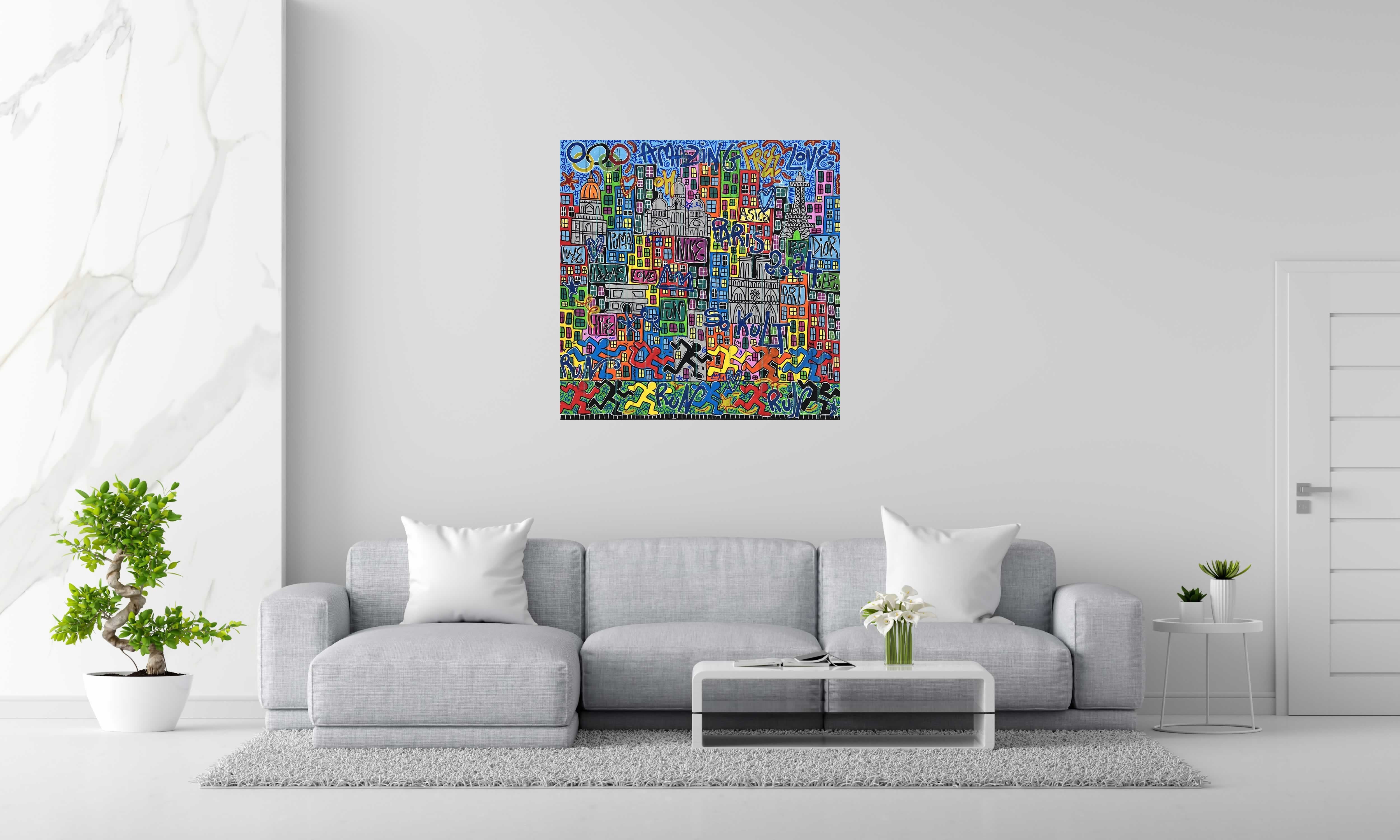 Tableau de RICO SAB a pour titre AMAZING PARIS style street pop art, street art dim : RICO SABprix:950