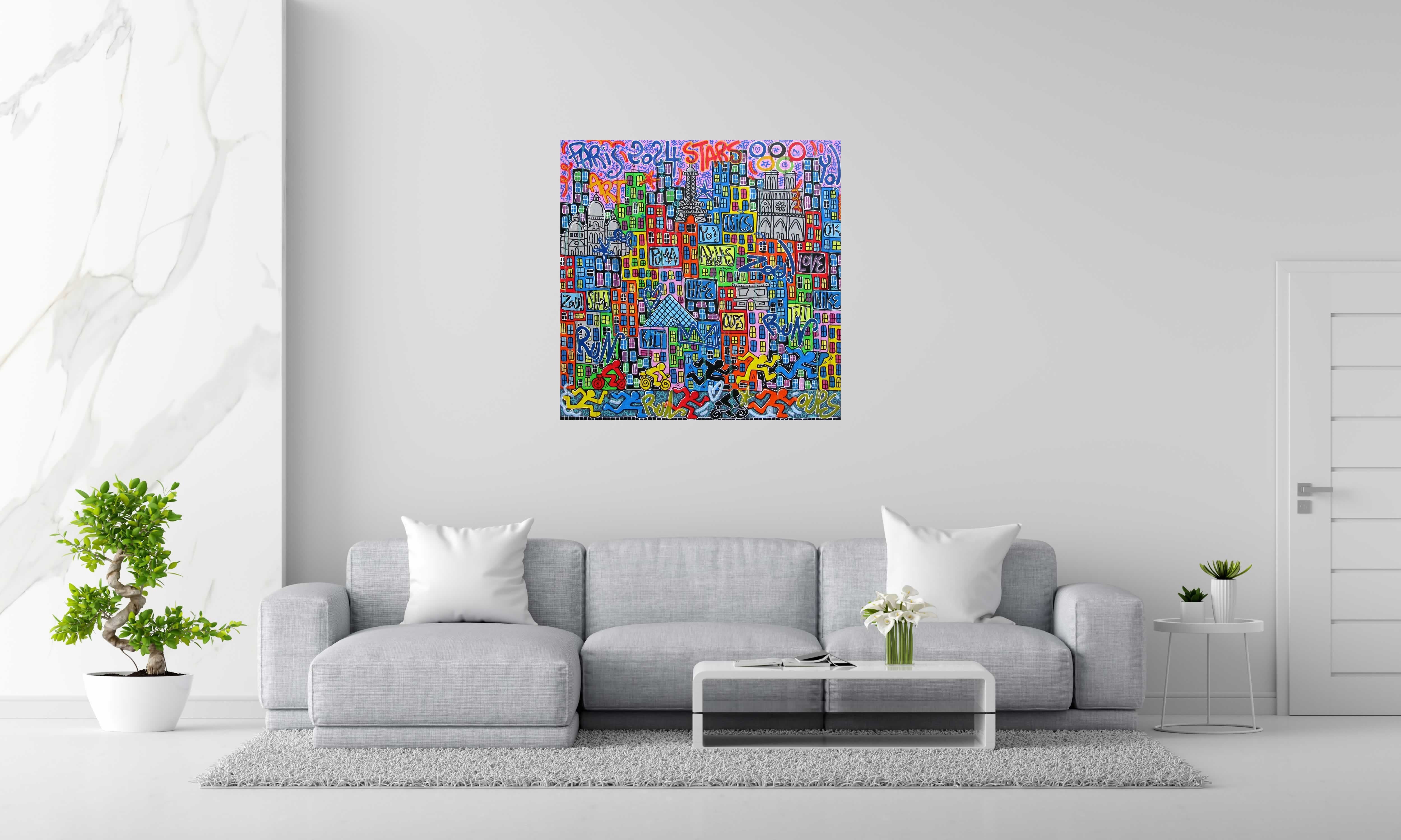 Tableau de RICO SAB a pour titre RUN RUN RUN PARIS style street pop art, street art dim : RICO SABprix:950