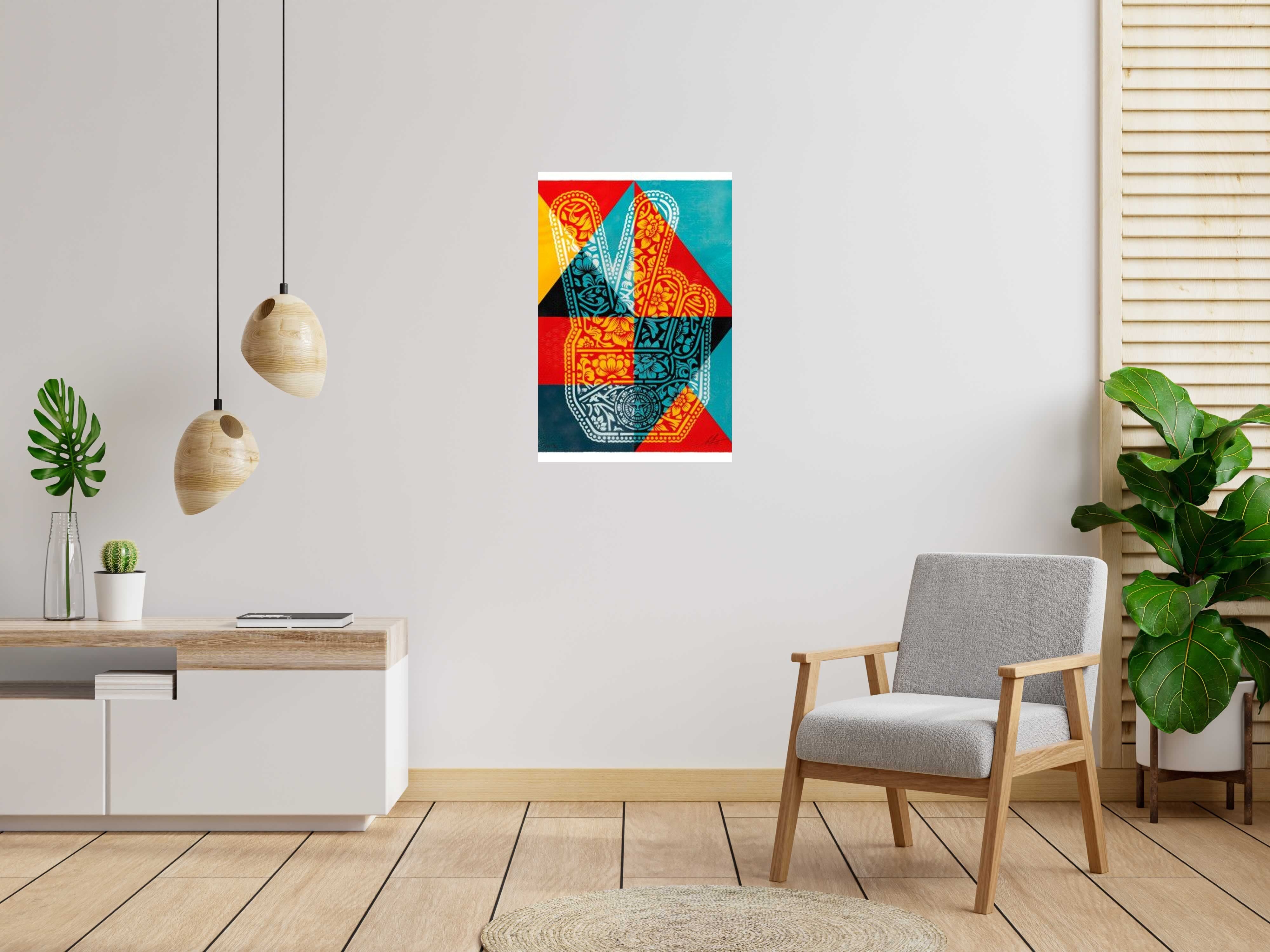 Editions d'art de OBEY : SHEPARD FAIREY a pour titre Peace Fingers Geometric style street pop art dim : OBEY : SHEPARD FAIREY prix:100