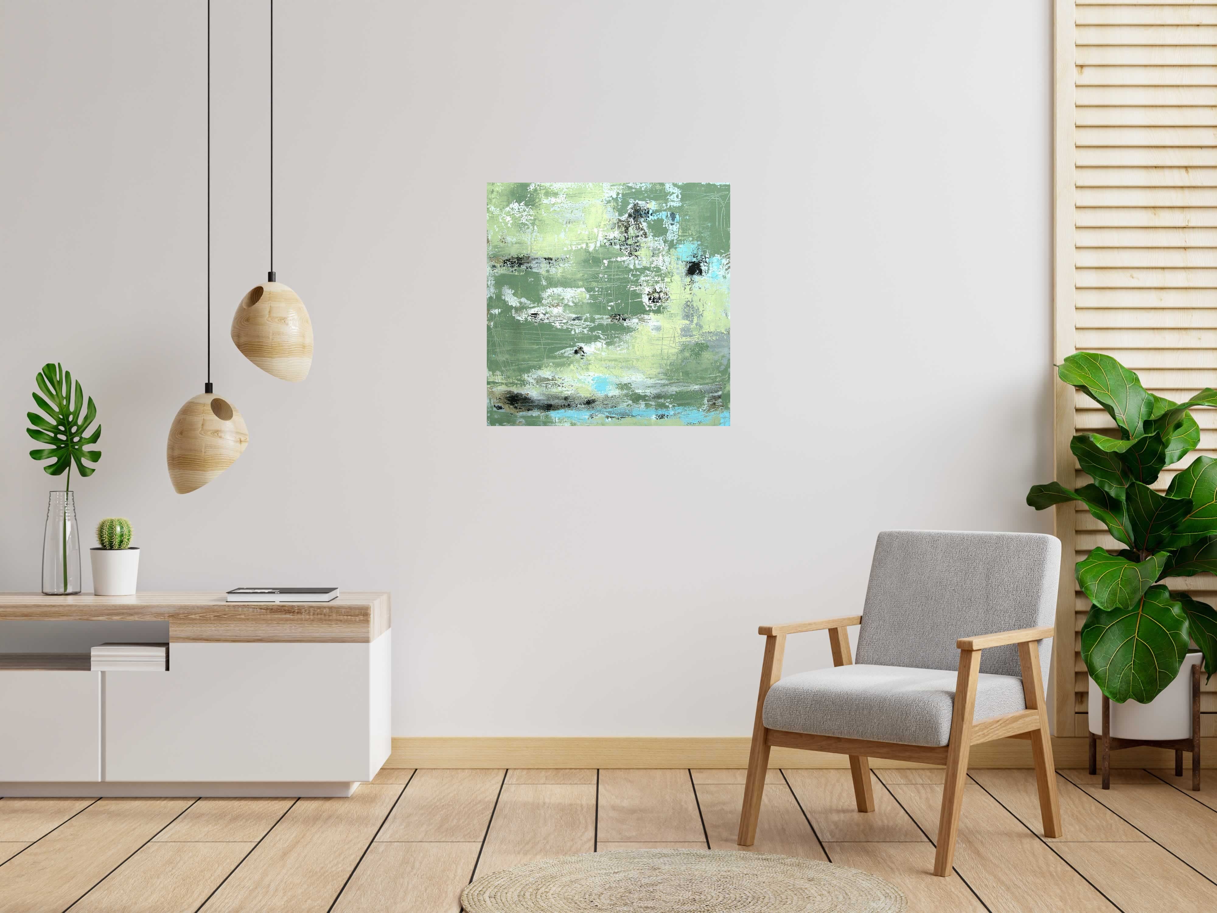 Tableau de TANIA CARRARA a pour titre NUANCES TURQUOISE style abstrait dim : TANIA CARRARAprix:750