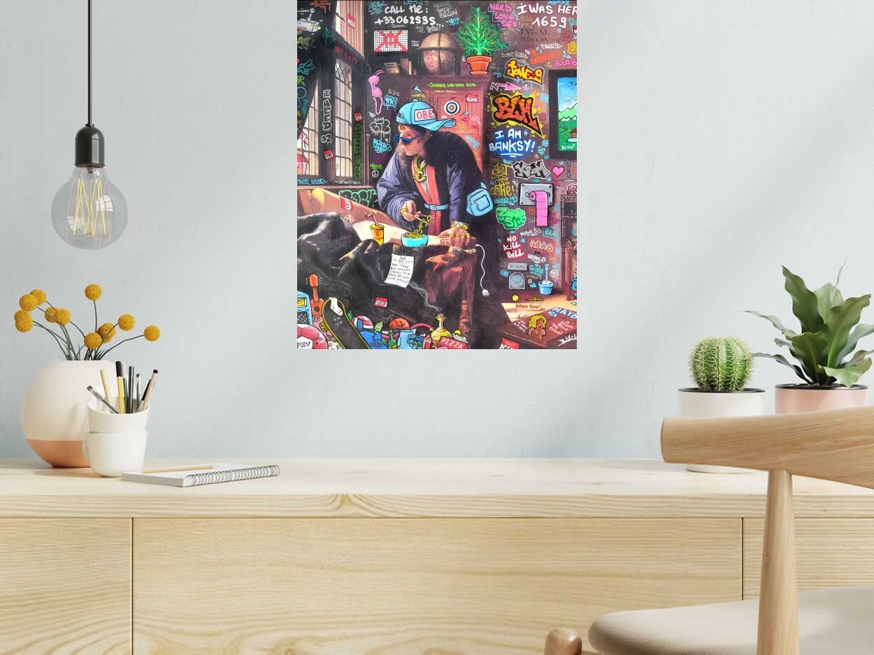 Tableau de BLACH a pour titre Vermeer GeoGraff style graffiti, street art dim : BLACHprix:110