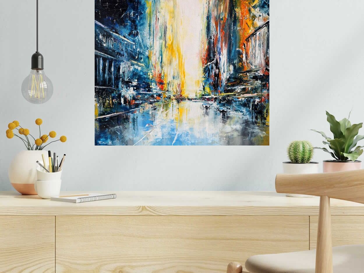 Tableau de PHIL a pour titre Little morning, NY style figuratif dim : PHILprix:350
