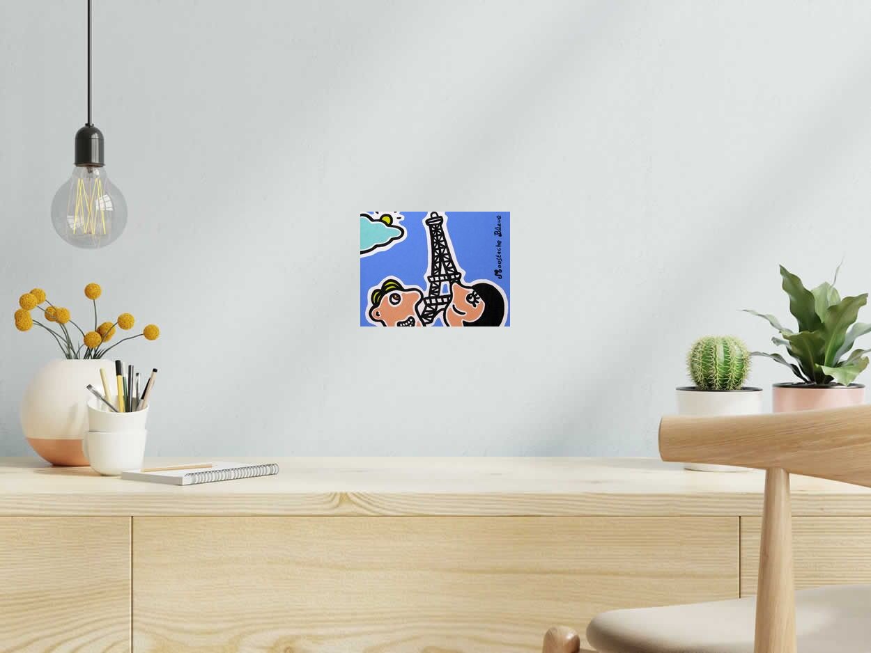Dessin de MOUSTACHE BLEUE a pour titre Paris, c'est la vie style figuratif dim : MOUSTACHE BLEUEprix:45