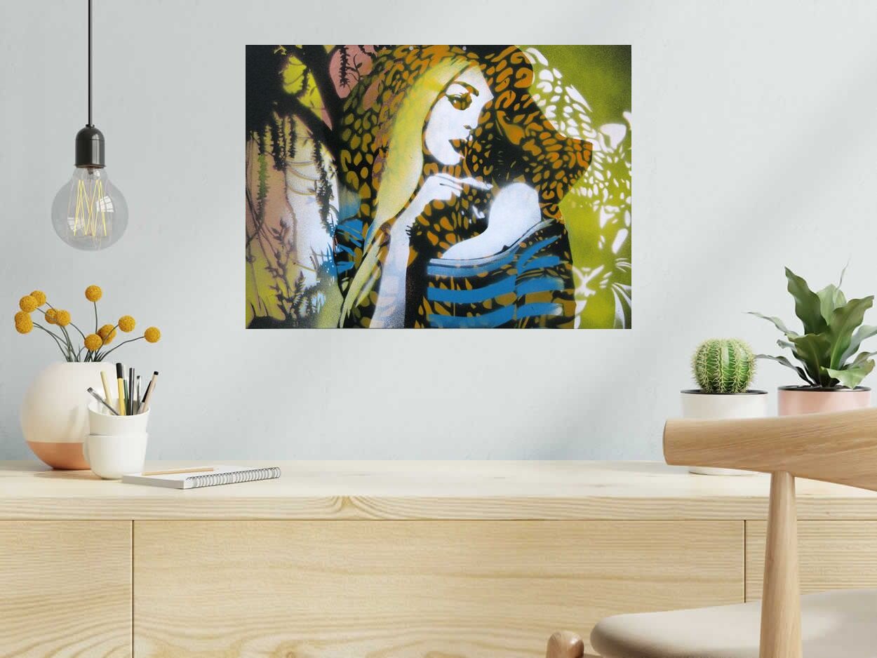 Tableau de KARO TRASS a pour titre La jungle de margaux style street pop art, street art dim : KARO TRASSprix:170