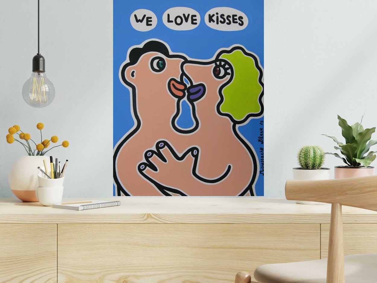 Dessin de MOUSTACHE BLEUE a pour titre We love kisses 3 style figuratif dim : MOUSTACHE BLEUEprix:120