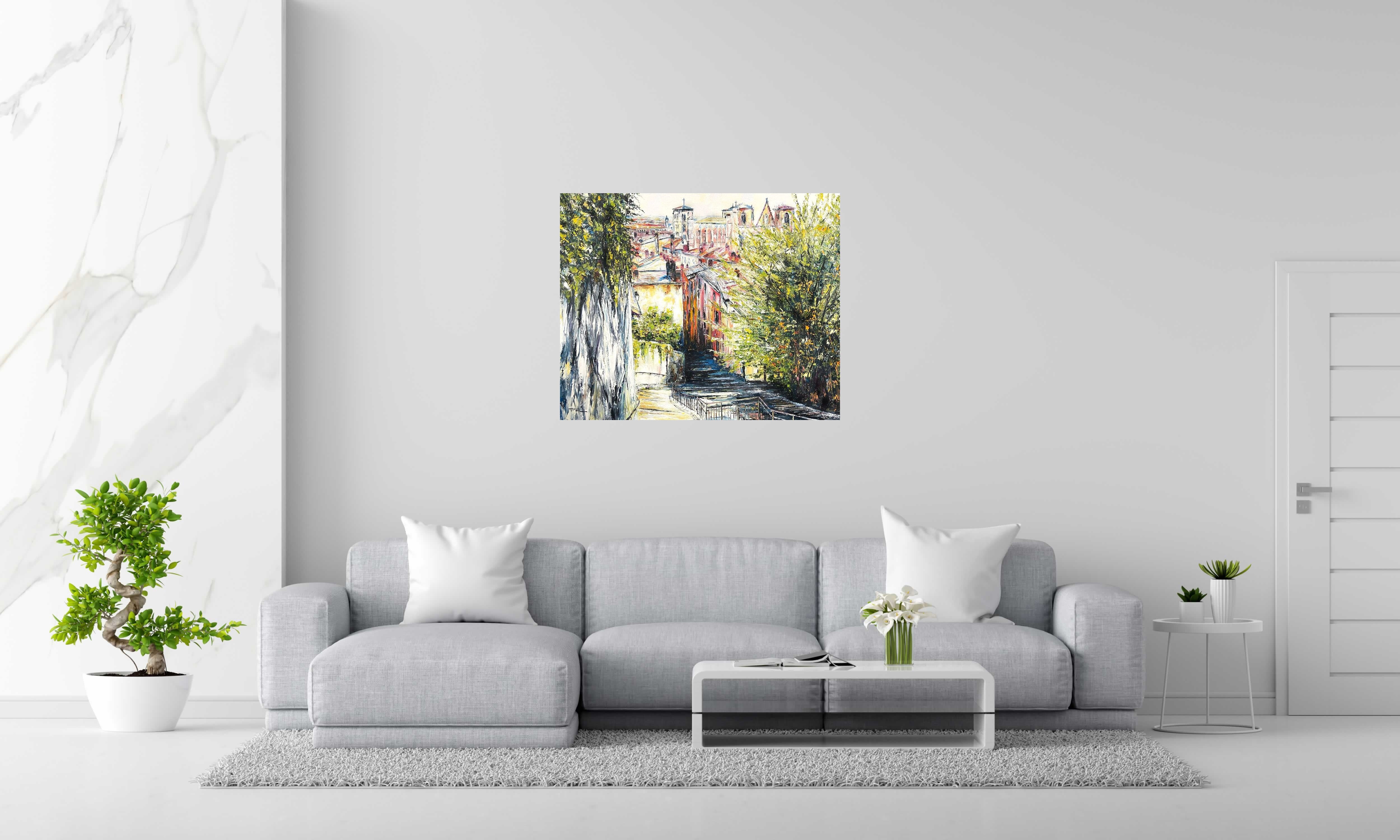 Tableau de PHIL a pour titre Vue sur Lyon style figuratif dim : PHILprix:700