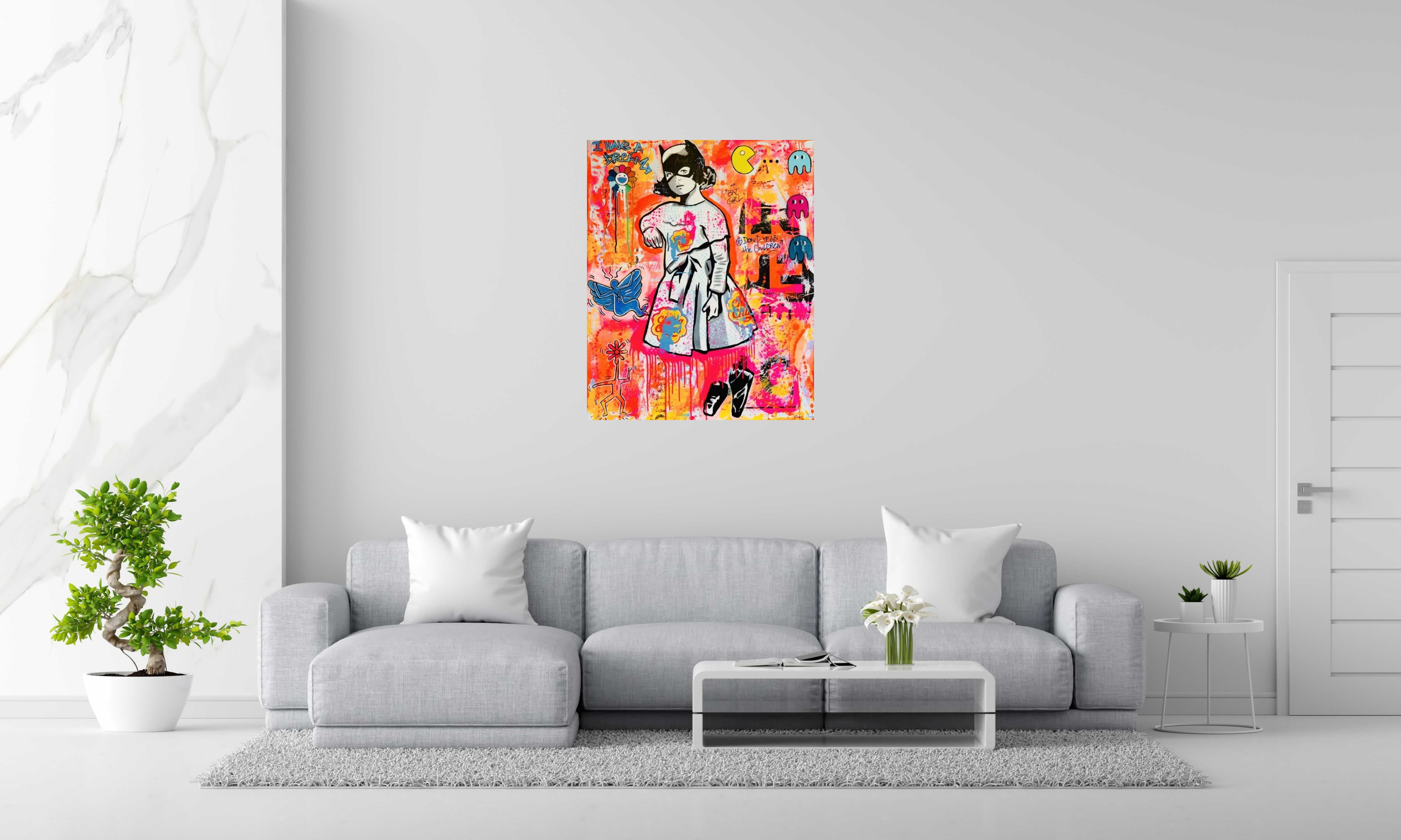 Tableau de SARA CHELOU a pour titre Bat Girl style street pop art dim : SARA CHELOUprix:890