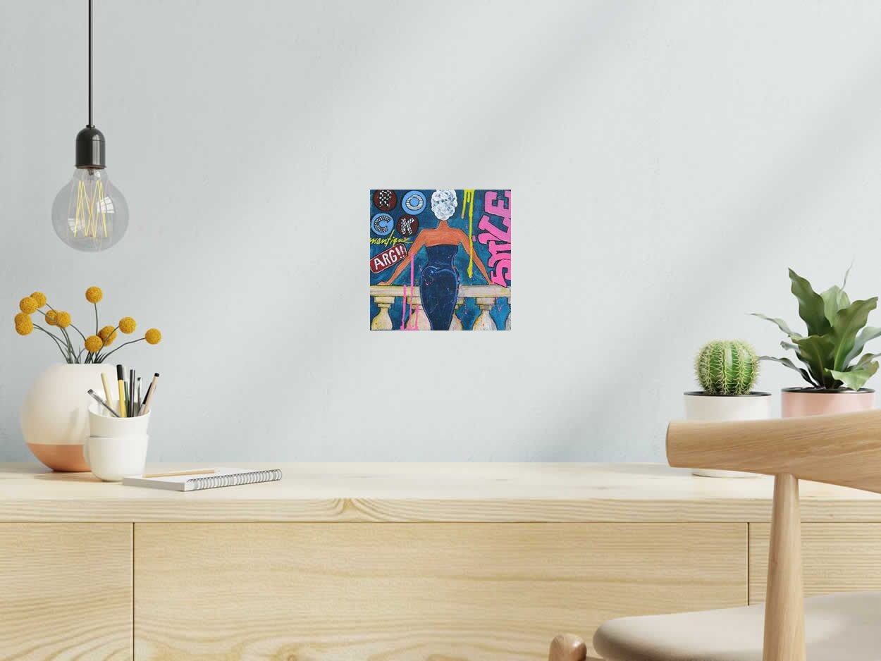 Tableau de CACOU a pour titre ROCK MANTIQUE style street pop art, graphique dim : CACOUprix:80