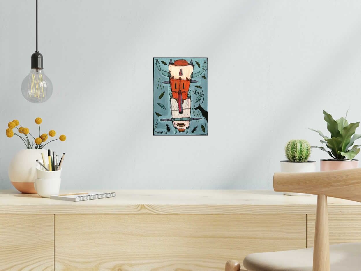 Tableau de TAREK a pour titre Totem Bleu style street art dim : TAREKprix:200