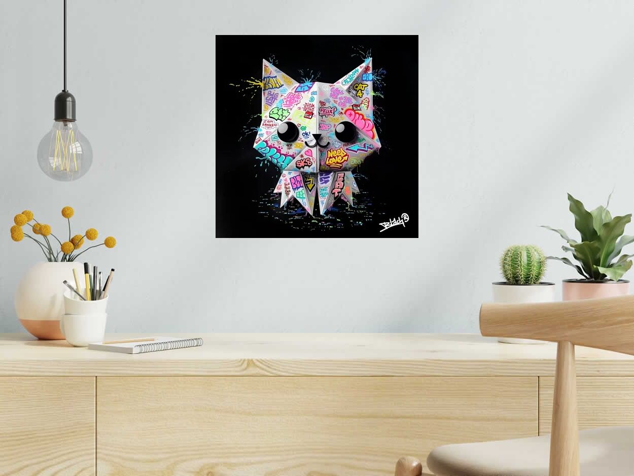 Editions d'art de BLACH a pour titre Shadow Cat Origami Graffiti style graffiti, street art dim : BLACHprix:70