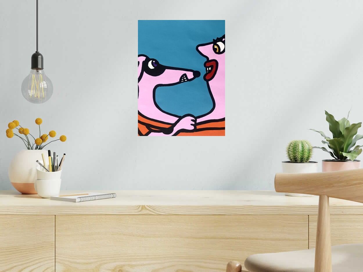 Dessin de MOUSTACHE BLEUE a pour titre Face to face style figuratif dim : MOUSTACHE BLEUEprix:80