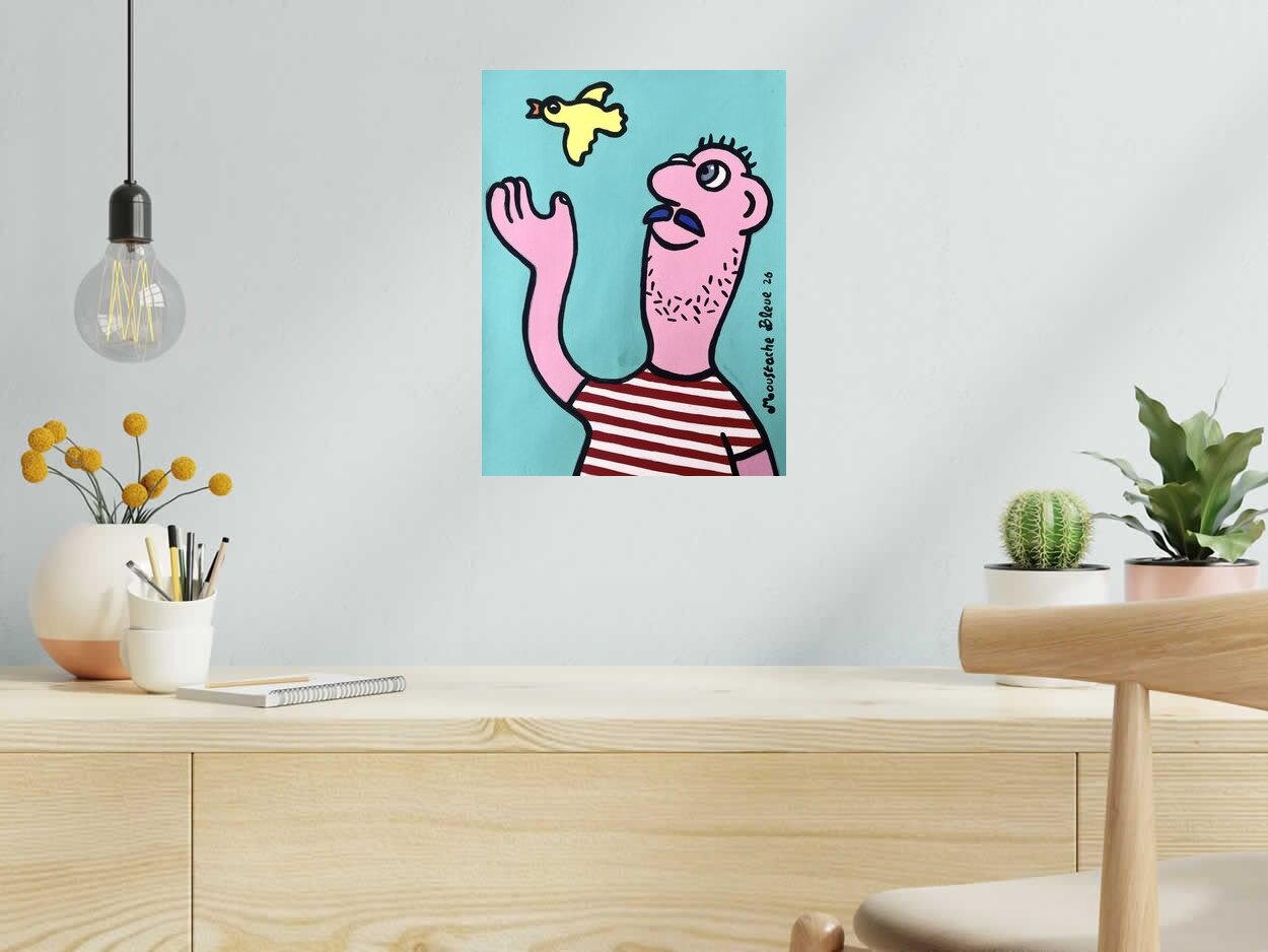 Dessin de MOUSTACHE BLEUE a pour titre Yellow bird style figuratif dim : MOUSTACHE BLEUEprix:80