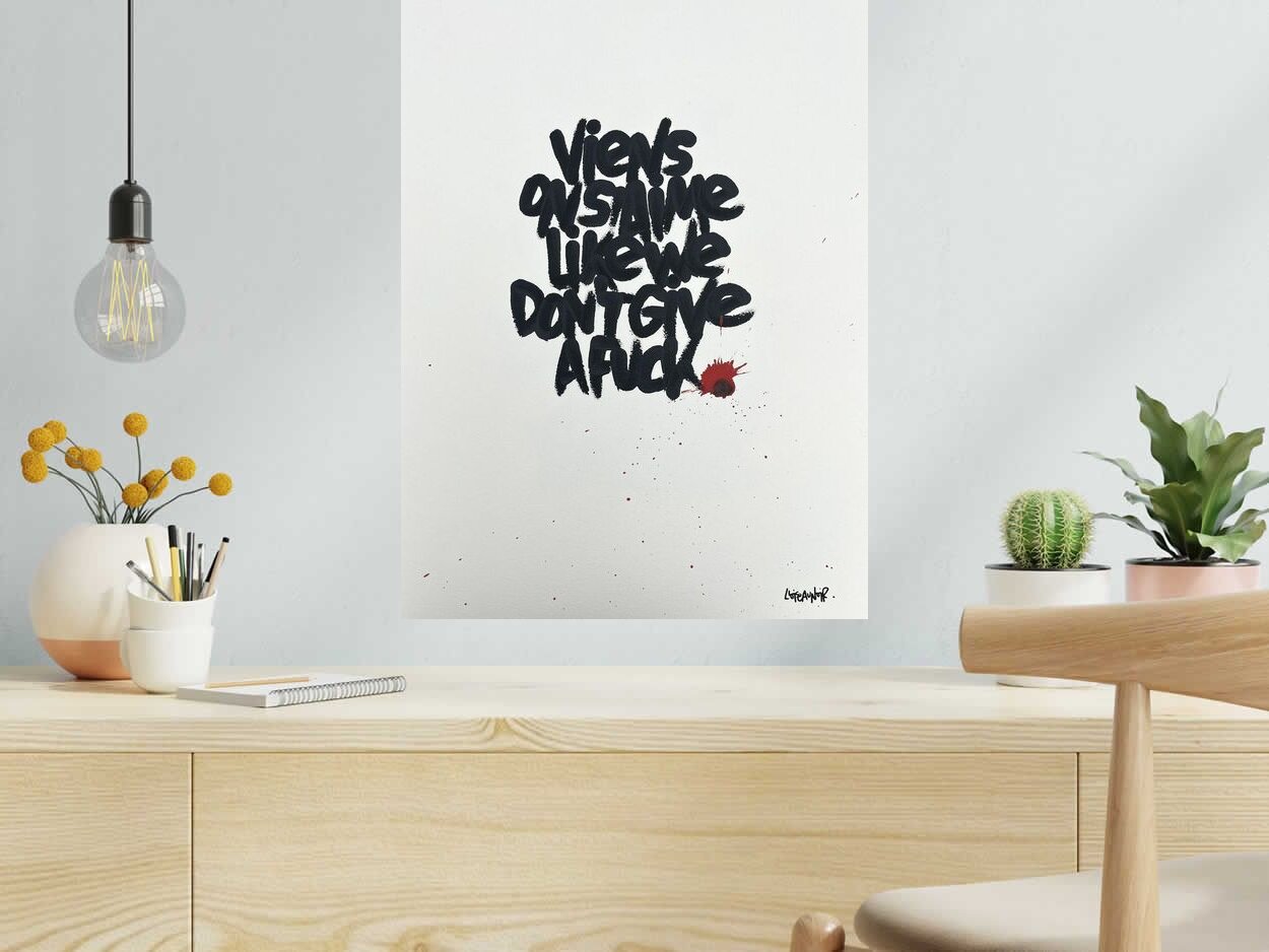 Dessin de L'OISEAU NOIR a pour titre Don't give a fuck style graphique dim : L'OISEAU NOIRprix:380