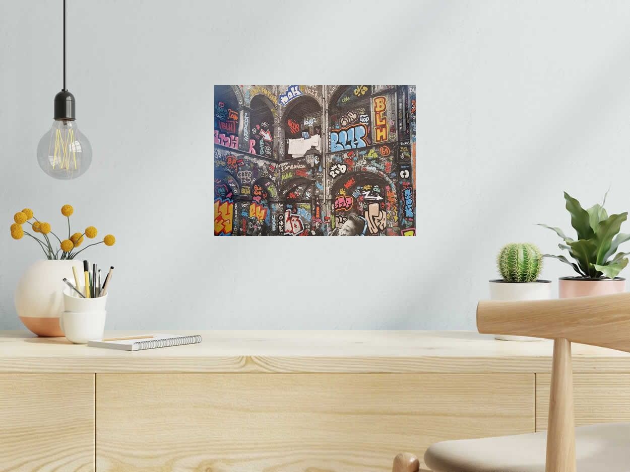 Tableau de BLACH a pour titre Lyon Doisneau Traboule style graffiti, street art dim : BLACHprix:200