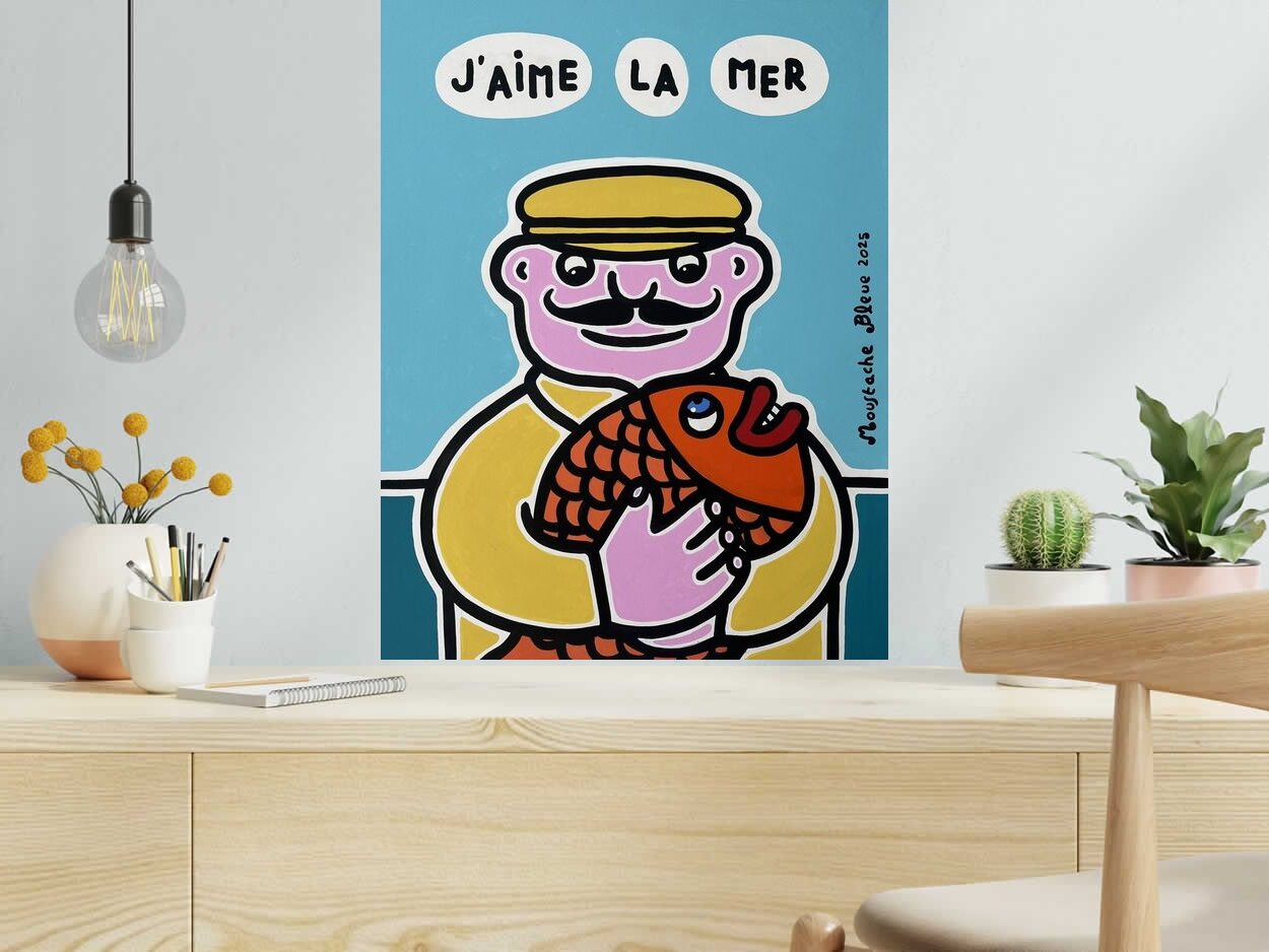 Dessin de MOUSTACHE BLEUE a pour titre J'aime la mer style figuratif dim : MOUSTACHE BLEUEprix:120