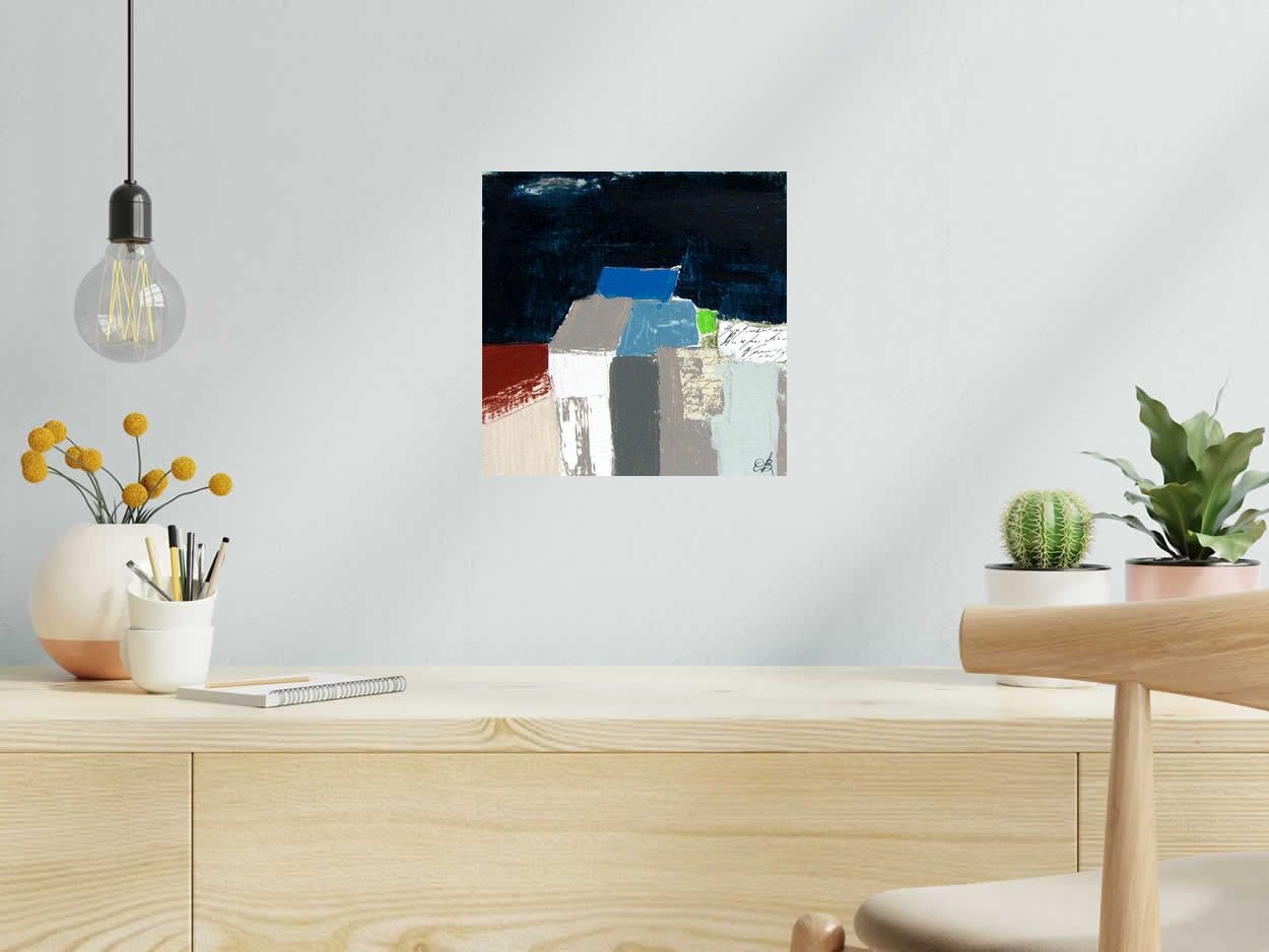 Tableau de MICHELLE BOISSONOT a pour titre LES TOITS LA NUIT style abstrait dim : MICHELLE BOISSONOTprix:180