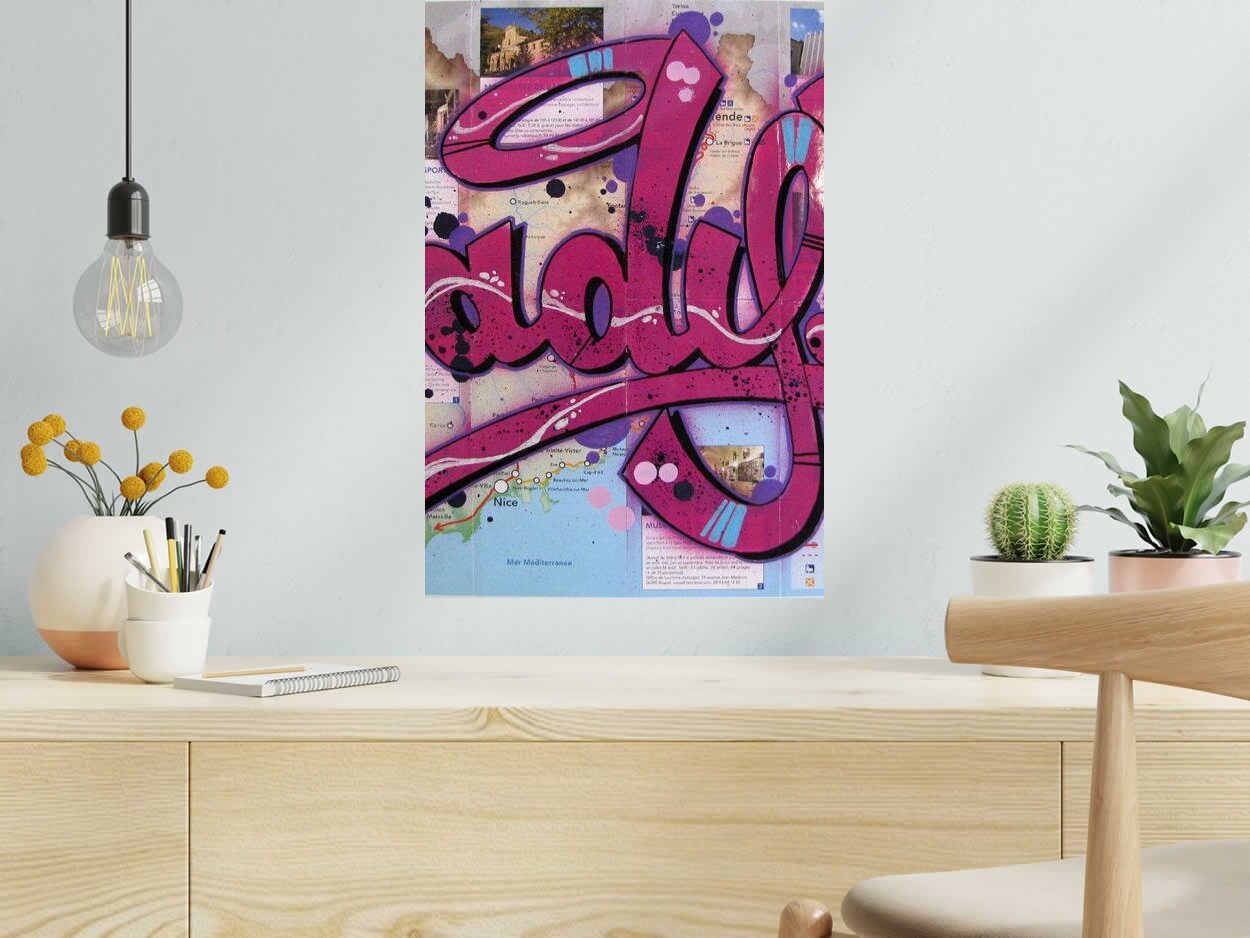 Dessin de LADY K a pour titre LADY K SUR TRAIN DES MERVEILLES style street pop art dim : LADY Kprix: