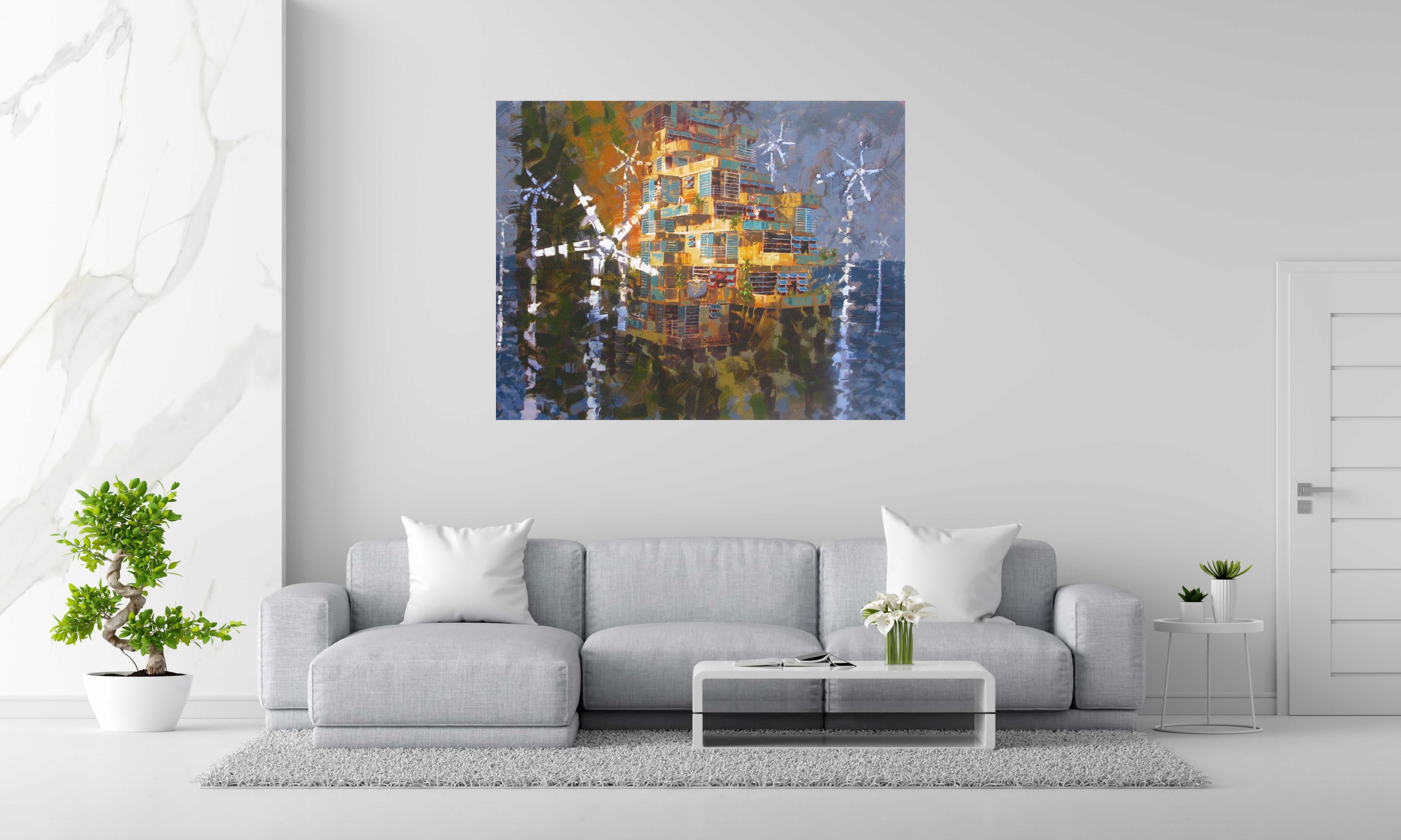 Tableau de HEATON RUDYARD a pour titre ECO CITY style figuratif dim : HEATON RUDYARDprix:2200