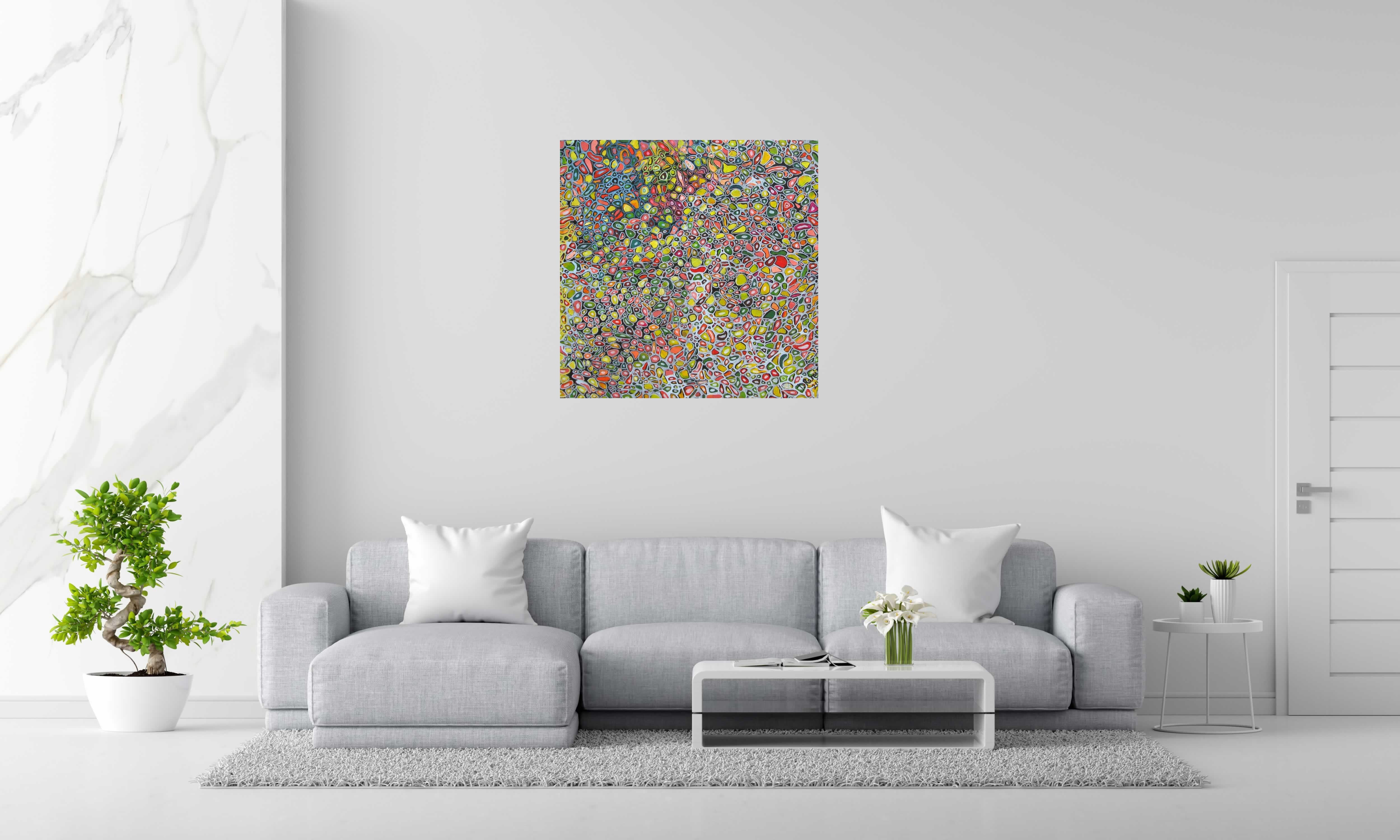 Tableau de JAVIER RAMIREZ a pour titre MICROMONDE 4 style abstrait dim : JAVIER RAMIREZprix:
