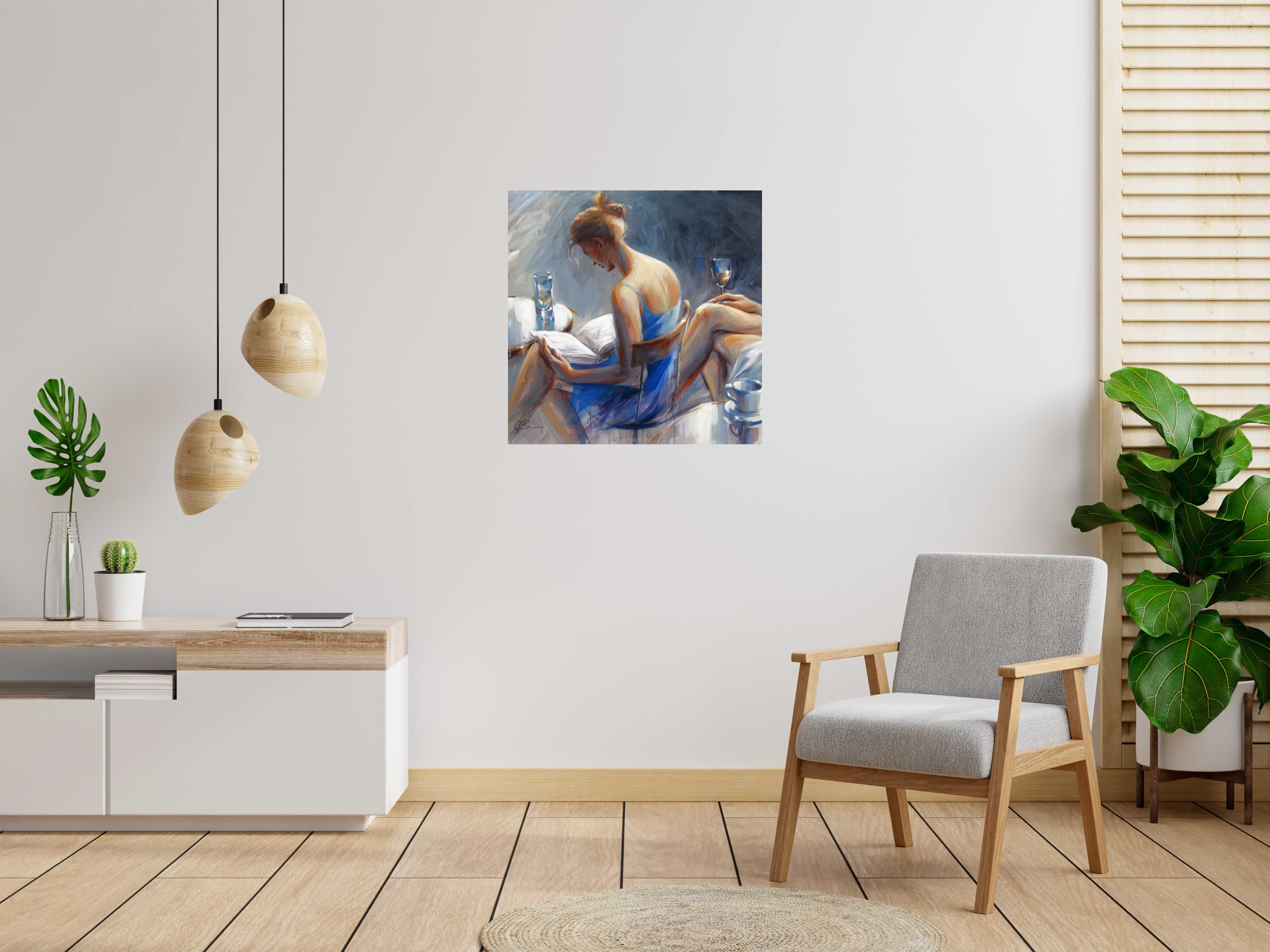 Tableau de JEFF BAILEY a pour titre FEMME À LA ROBE BLEU style figuratif dim : JEFF BAILEYprix: